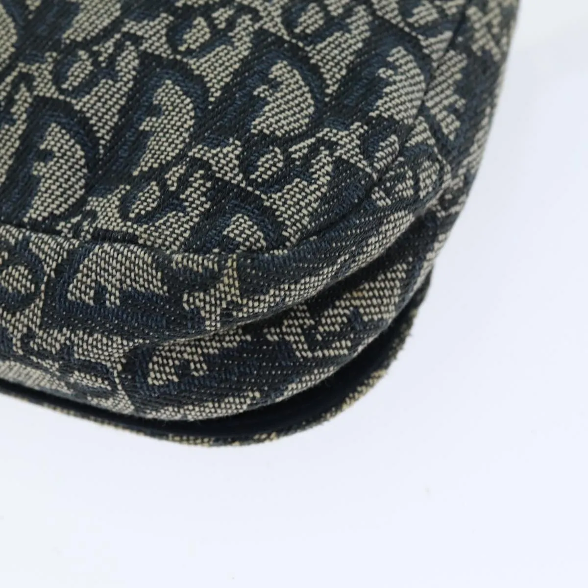 CHRISTIAN DIOR Trotter Canvas Maris Pearl Shoulder Bag Navy Auth 75455