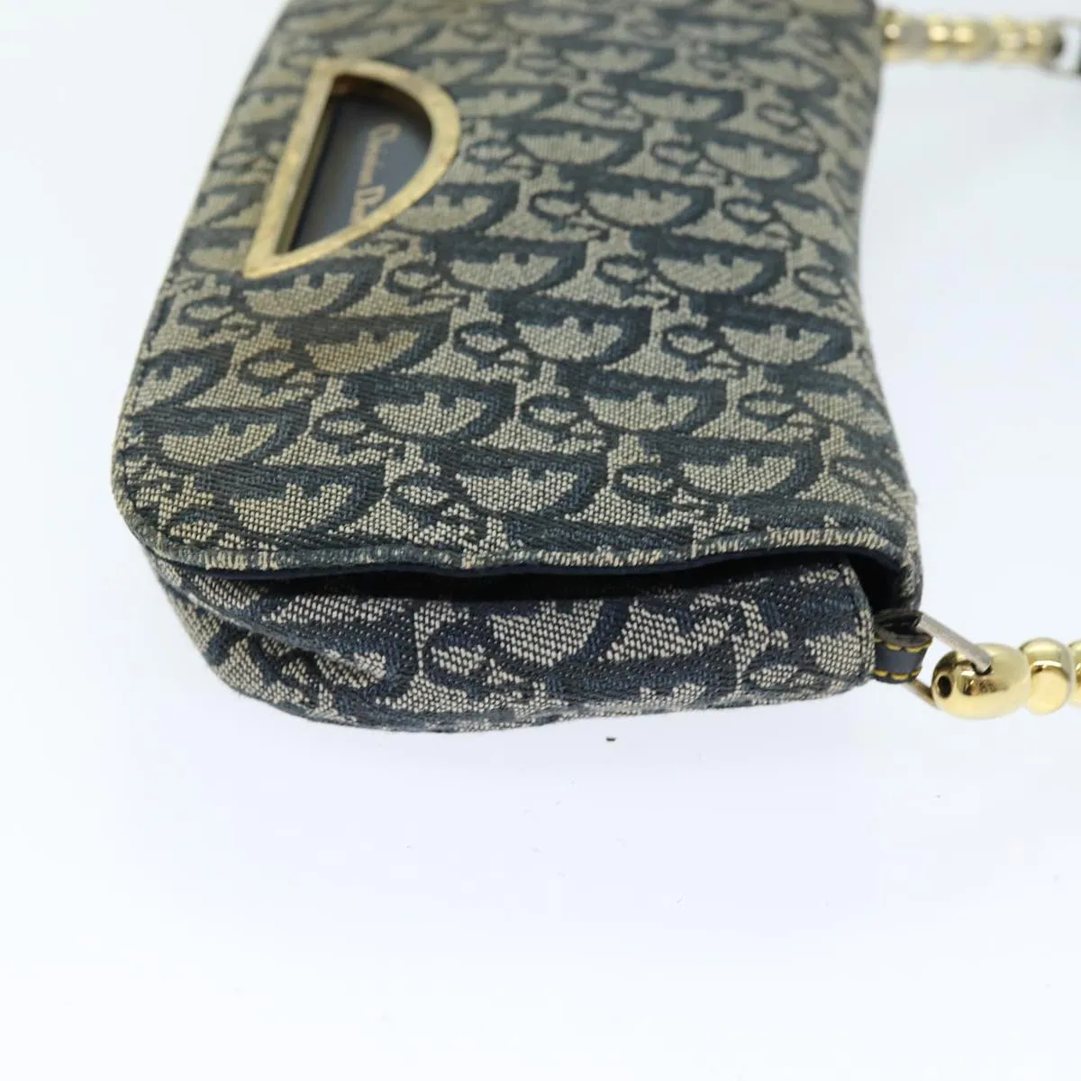 CHRISTIAN DIOR Trotter Canvas Maris Pearl Shoulder Bag Navy Auth 75455