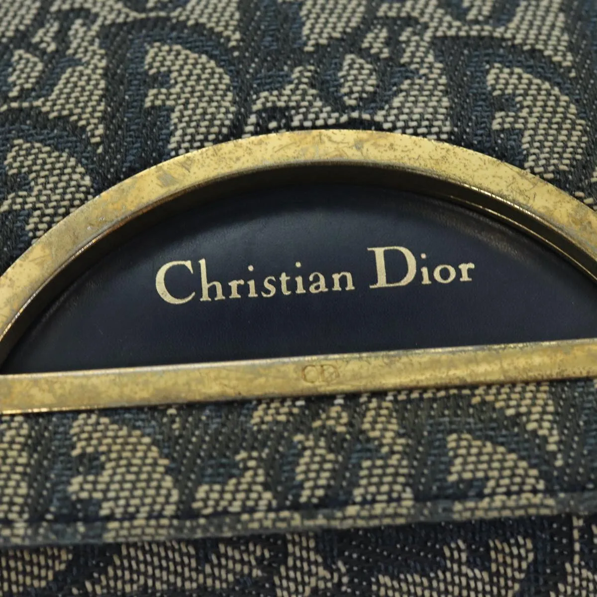 CHRISTIAN DIOR Trotter Canvas Maris Pearl Shoulder Bag Navy Auth 75455