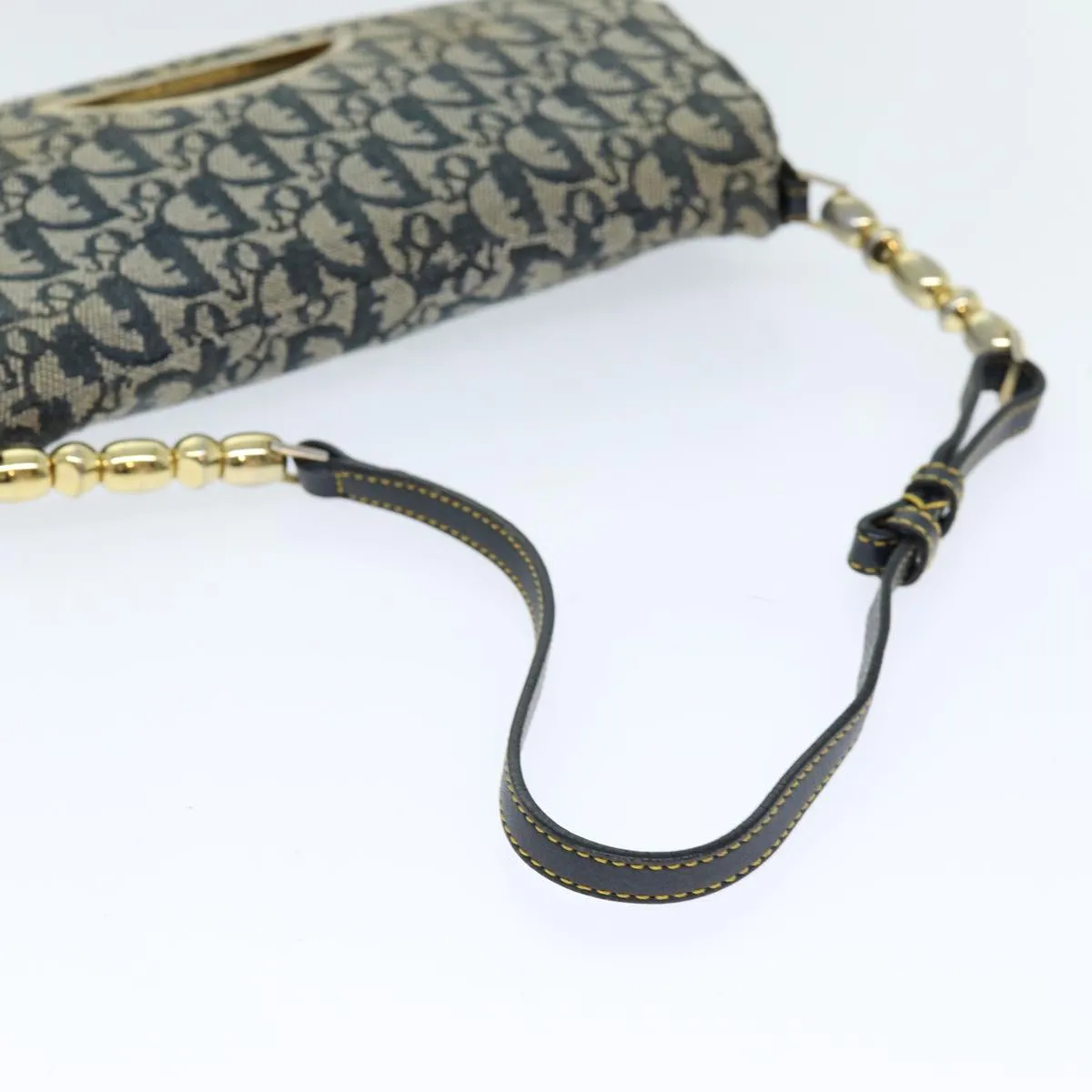 CHRISTIAN DIOR Trotter Canvas Maris Pearl Shoulder Bag Navy Auth 75455