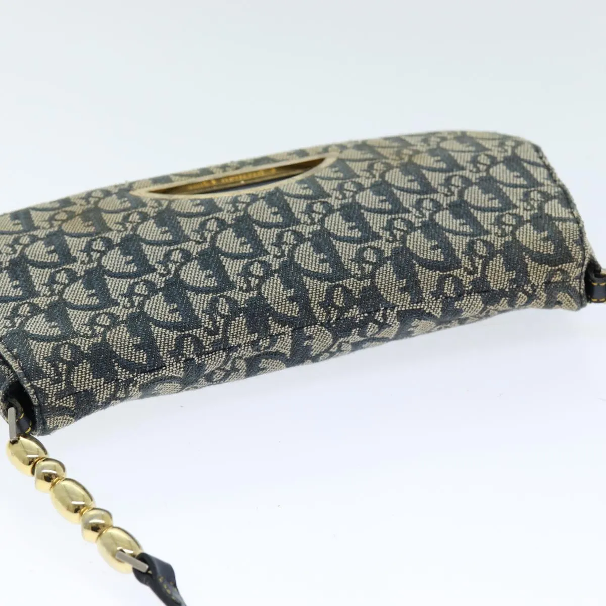 CHRISTIAN DIOR Trotter Canvas Maris Pearl Shoulder Bag Navy Auth 75455