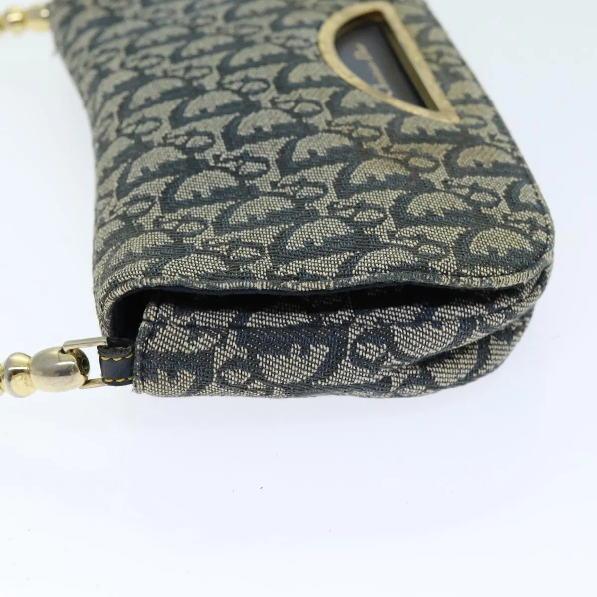 CHRISTIAN DIOR Trotter Canvas Maris Pearl Shoulder Bag Navy Auth 75455