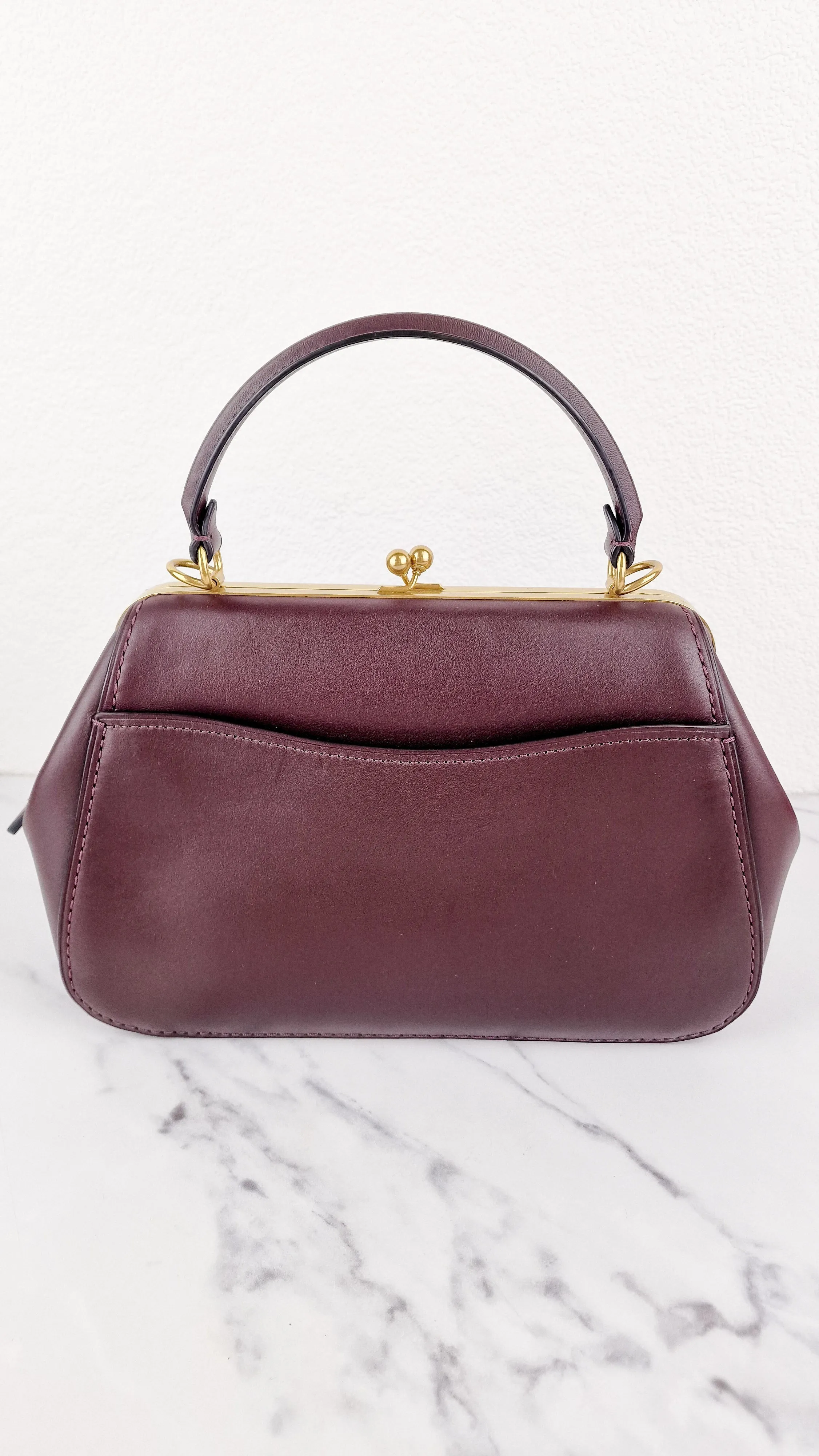 Coach 1941 Frame Bag with Kisslock in Oxblood Smooth Leather - Crossbody Handbag - Coach 68136