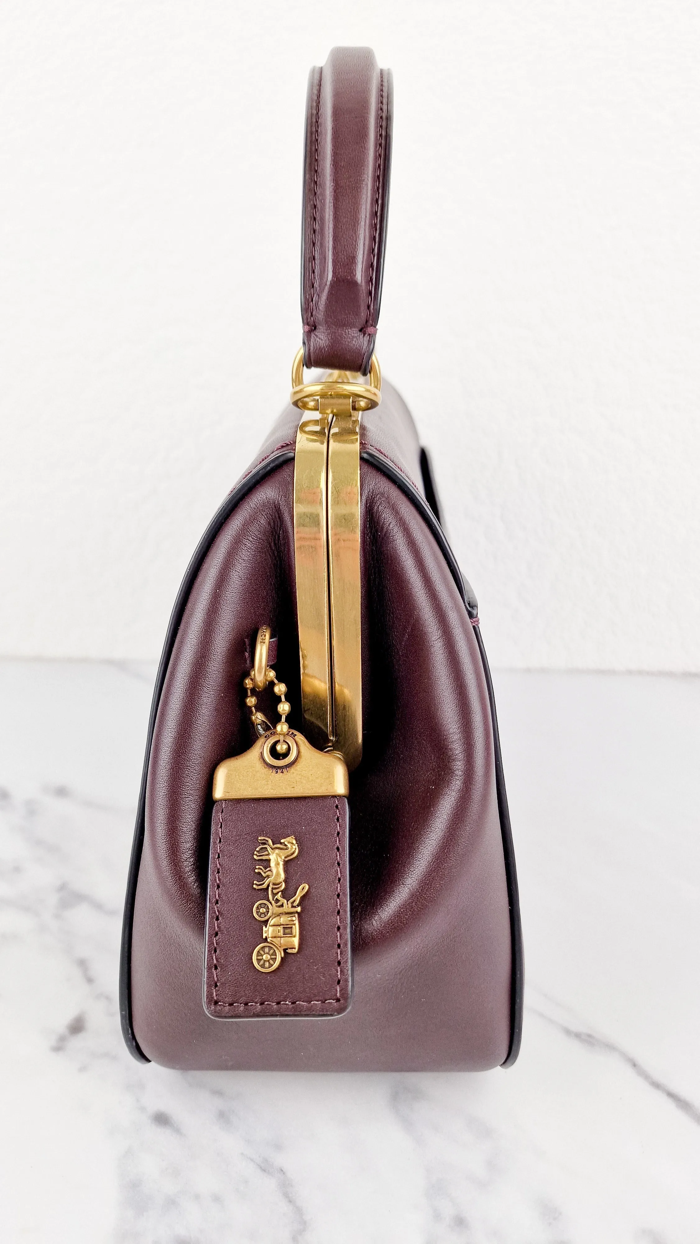 Coach 1941 Frame Bag with Kisslock in Oxblood Smooth Leather - Crossbody Handbag - Coach 68136