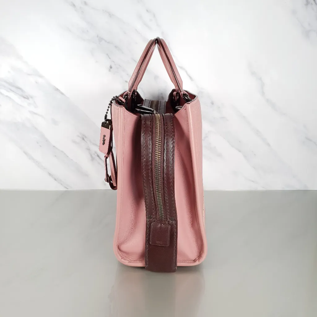 Coach 1941 Rogue 31 Dusty Rose Pink With Quilting & Rivets Ombre Chevrons Satchel Bag