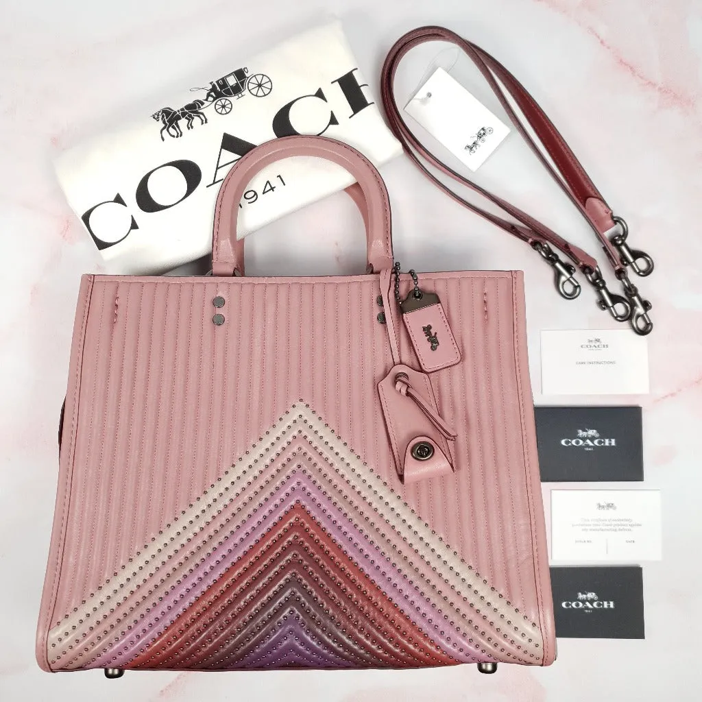 Coach 1941 Rogue 31 Dusty Rose Pink With Quilting & Rivets Ombre Chevrons Satchel Bag