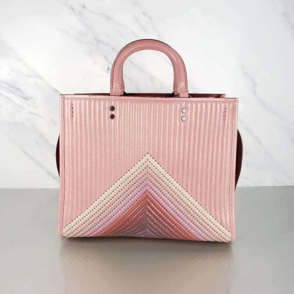 Coach 1941 Rogue 31 Dusty Rose Pink With Quilting & Rivets Ombre Chevrons Satchel Bag