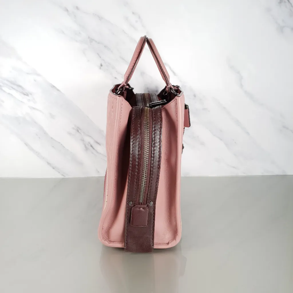 Coach 1941 Rogue 31 Dusty Rose Pink With Quilting & Rivets Ombre Chevrons Satchel Bag