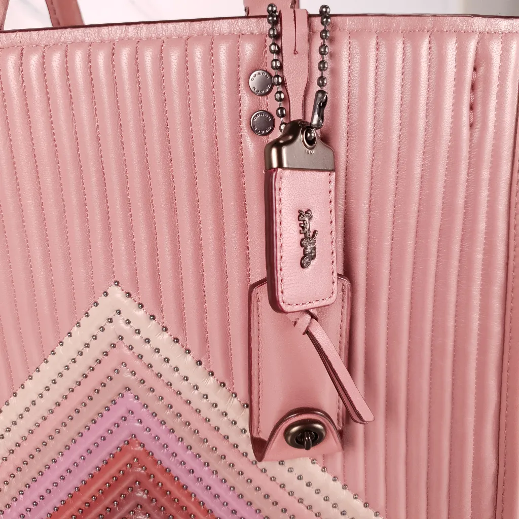 Coach 1941 Rogue 31 Dusty Rose Pink With Quilting & Rivets Ombre Chevrons Satchel Bag
