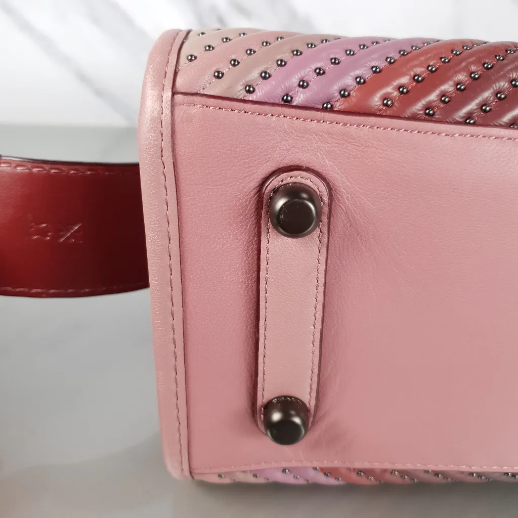 Coach 1941 Rogue 31 Dusty Rose Pink With Quilting & Rivets Ombre Chevrons Satchel Bag