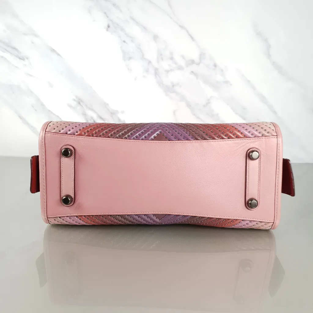Coach 1941 Rogue 31 Dusty Rose Pink With Quilting & Rivets Ombre Chevrons Satchel Bag