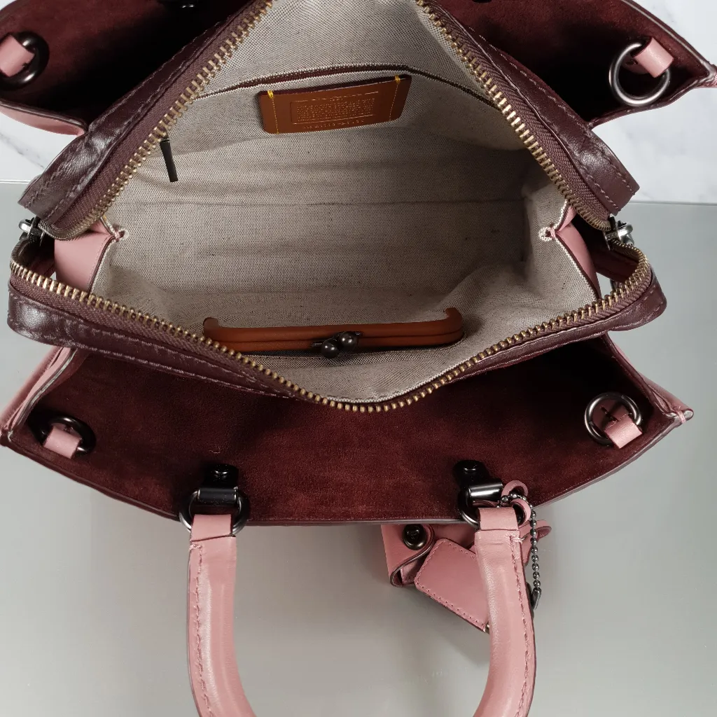 Coach 1941 Rogue 31 Dusty Rose Pink With Quilting & Rivets Ombre Chevrons Satchel Bag