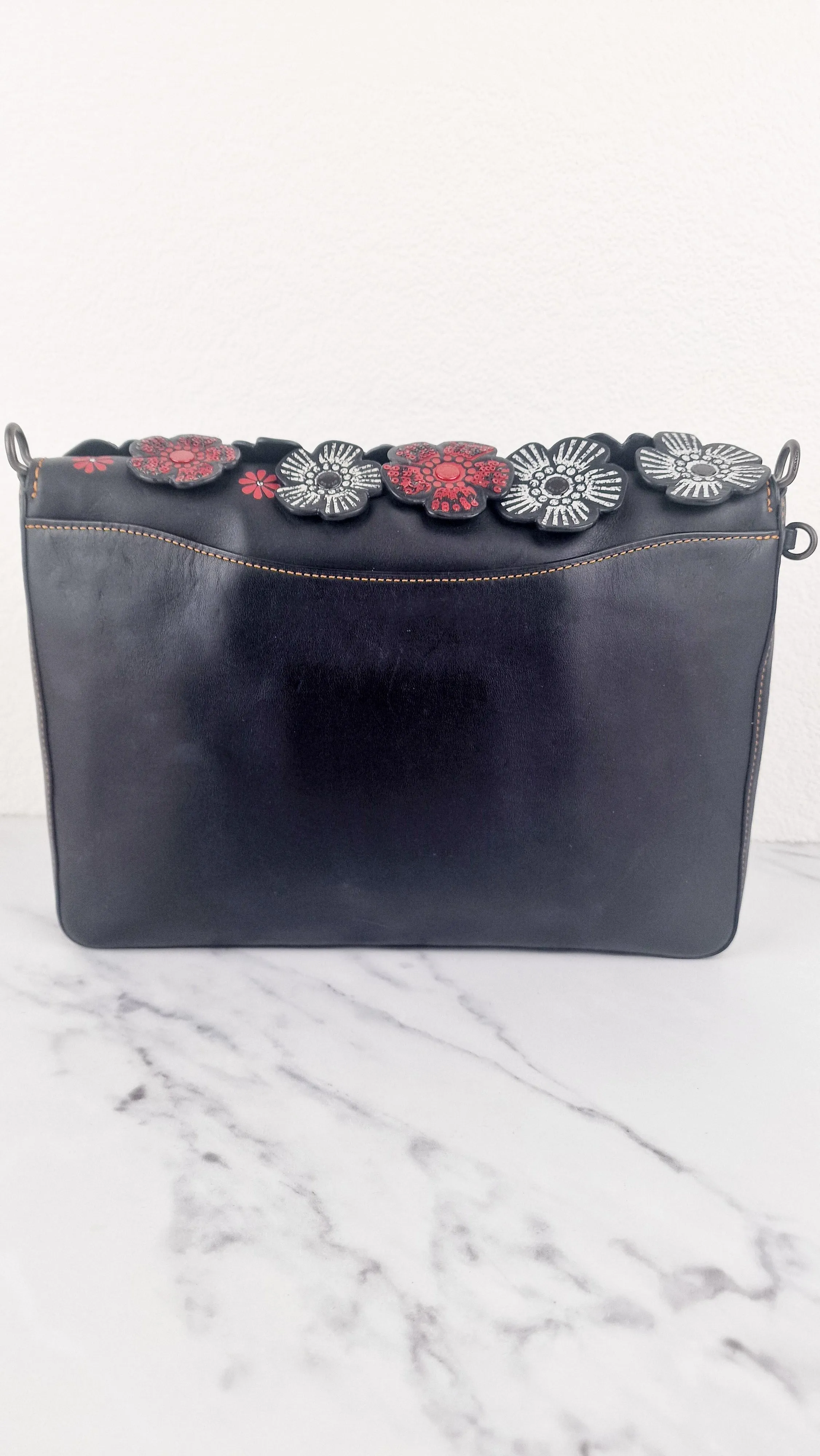 Coach Dinky 32 Tea Roses Blue & Red 1941 Black Leather Crossbody Shoulder Bag Coach 58435