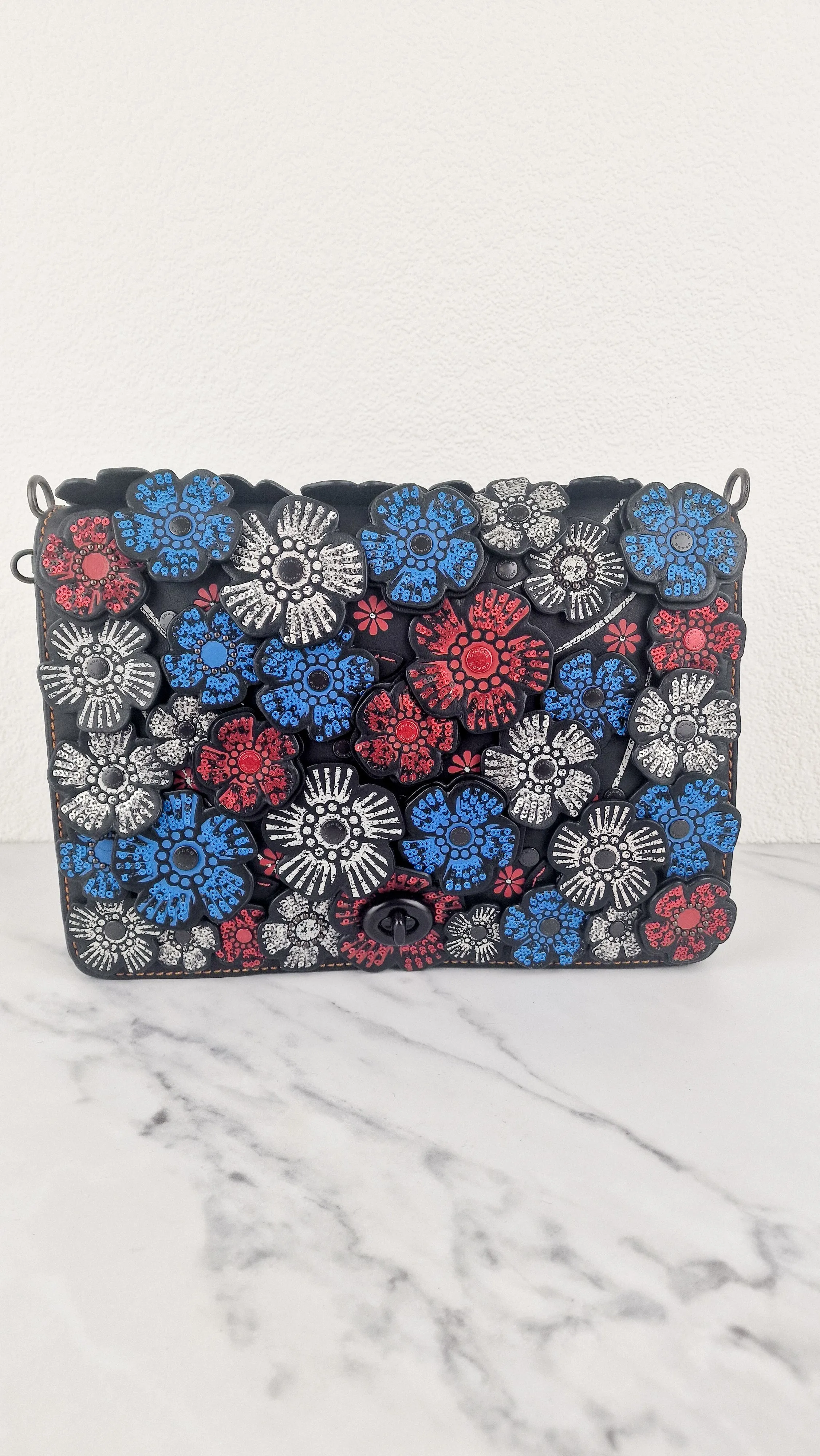 Coach Dinky 32 Tea Roses Blue & Red 1941 Black Leather Crossbody Shoulder Bag Coach 58435