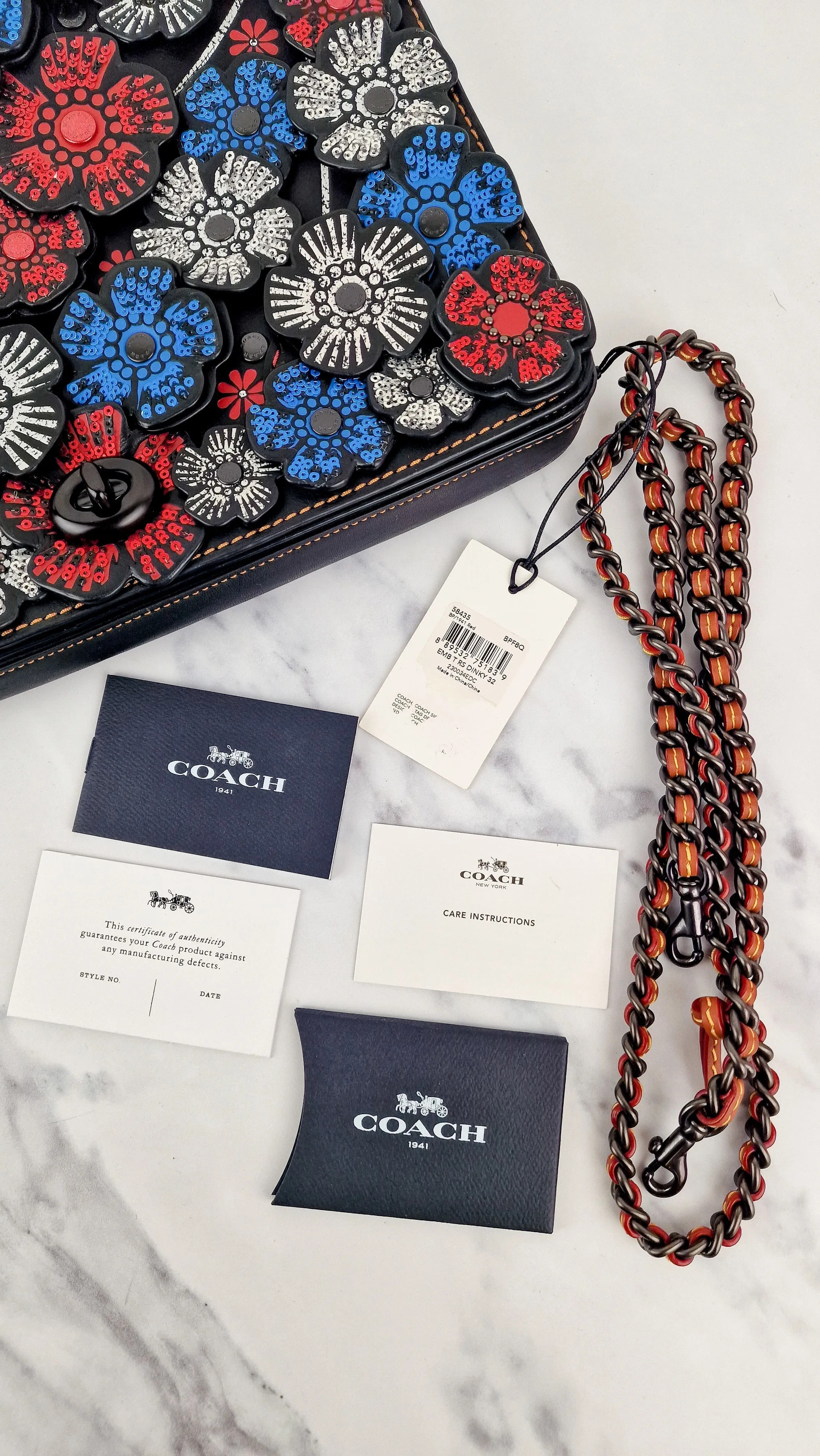 Coach Dinky 32 Tea Roses Blue & Red 1941 Black Leather Crossbody Shoulder Bag Coach 58435