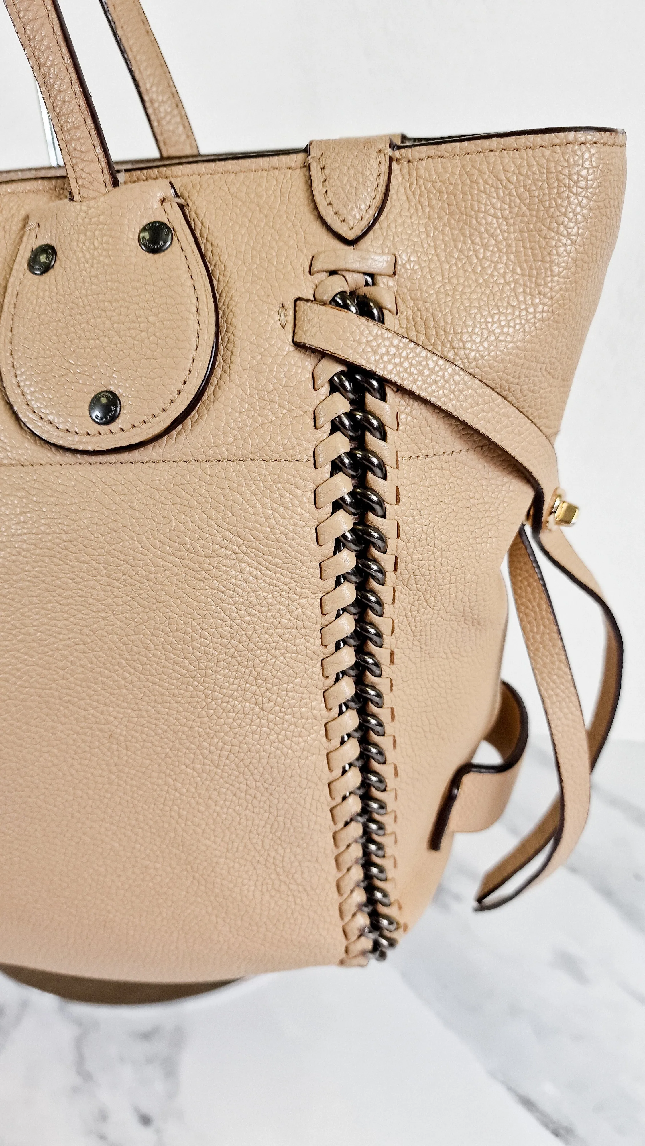 Coach Tatum Tote with Whiplash Chain Detail in Beechwood Beige Nude - Handbag Shoulder Bag - Coach 34398