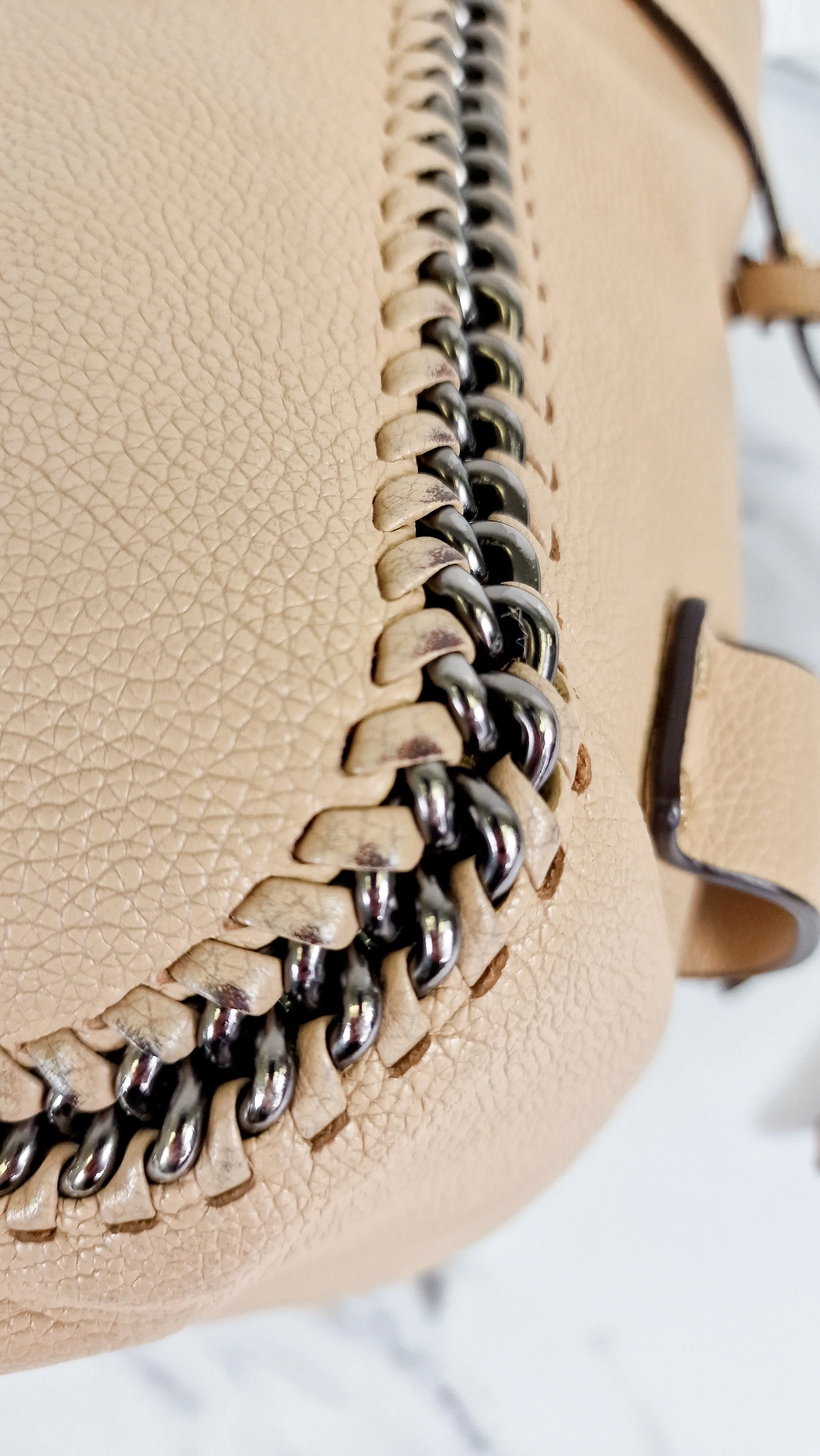 Coach Tatum Tote with Whiplash Chain Detail in Beechwood Beige Nude - Handbag Shoulder Bag - Coach 34398