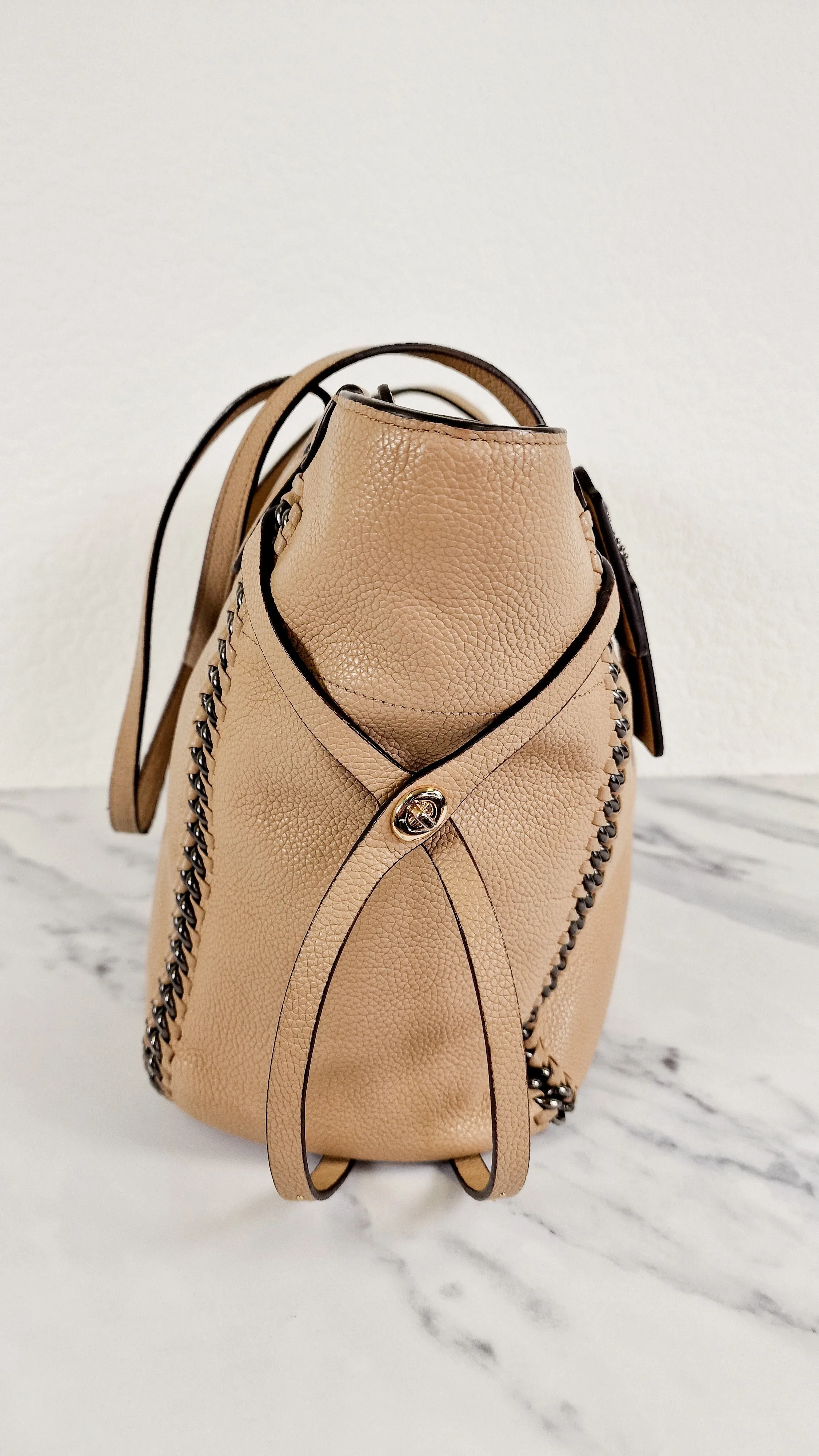 Coach Tatum Tote with Whiplash Chain Detail in Beechwood Beige Nude - Handbag Shoulder Bag - Coach 34398