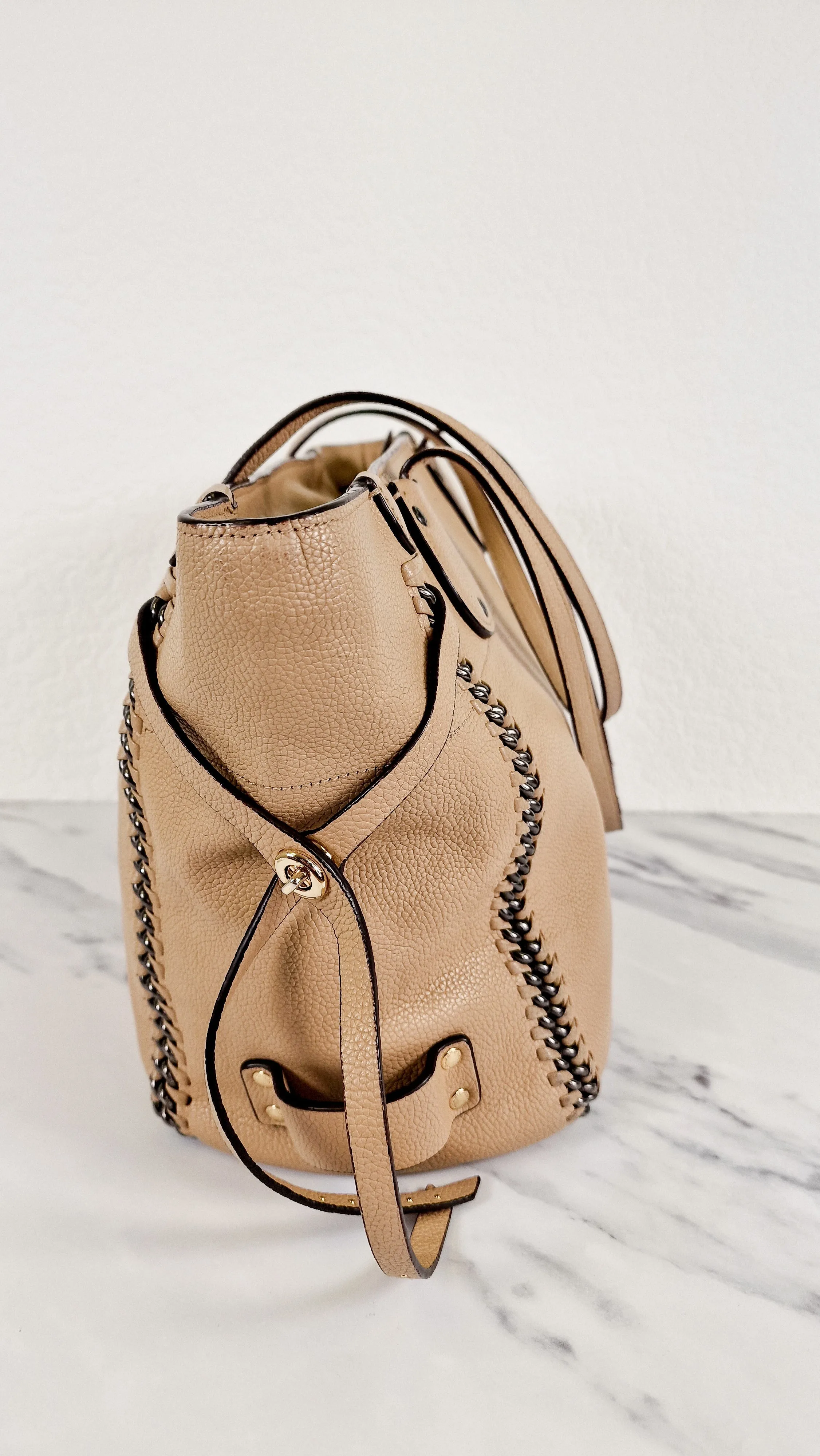 Coach Tatum Tote with Whiplash Chain Detail in Beechwood Beige Nude - Handbag Shoulder Bag - Coach 34398