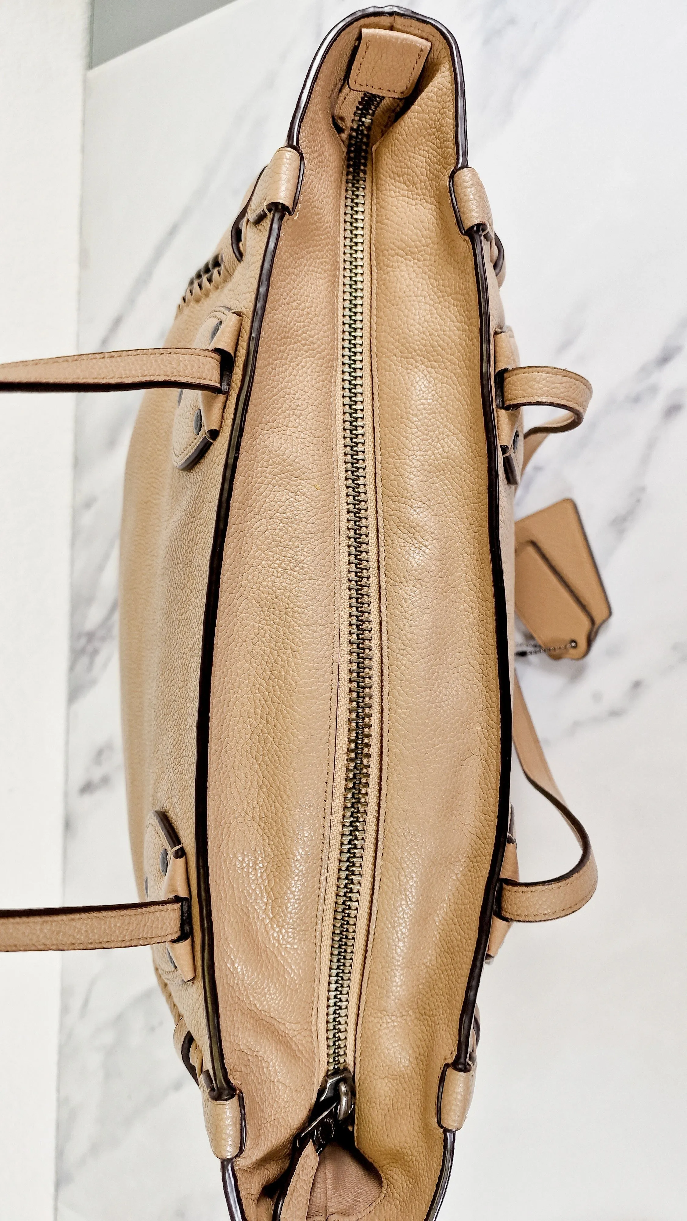 Coach Tatum Tote with Whiplash Chain Detail in Beechwood Beige Nude - Handbag Shoulder Bag - Coach 34398