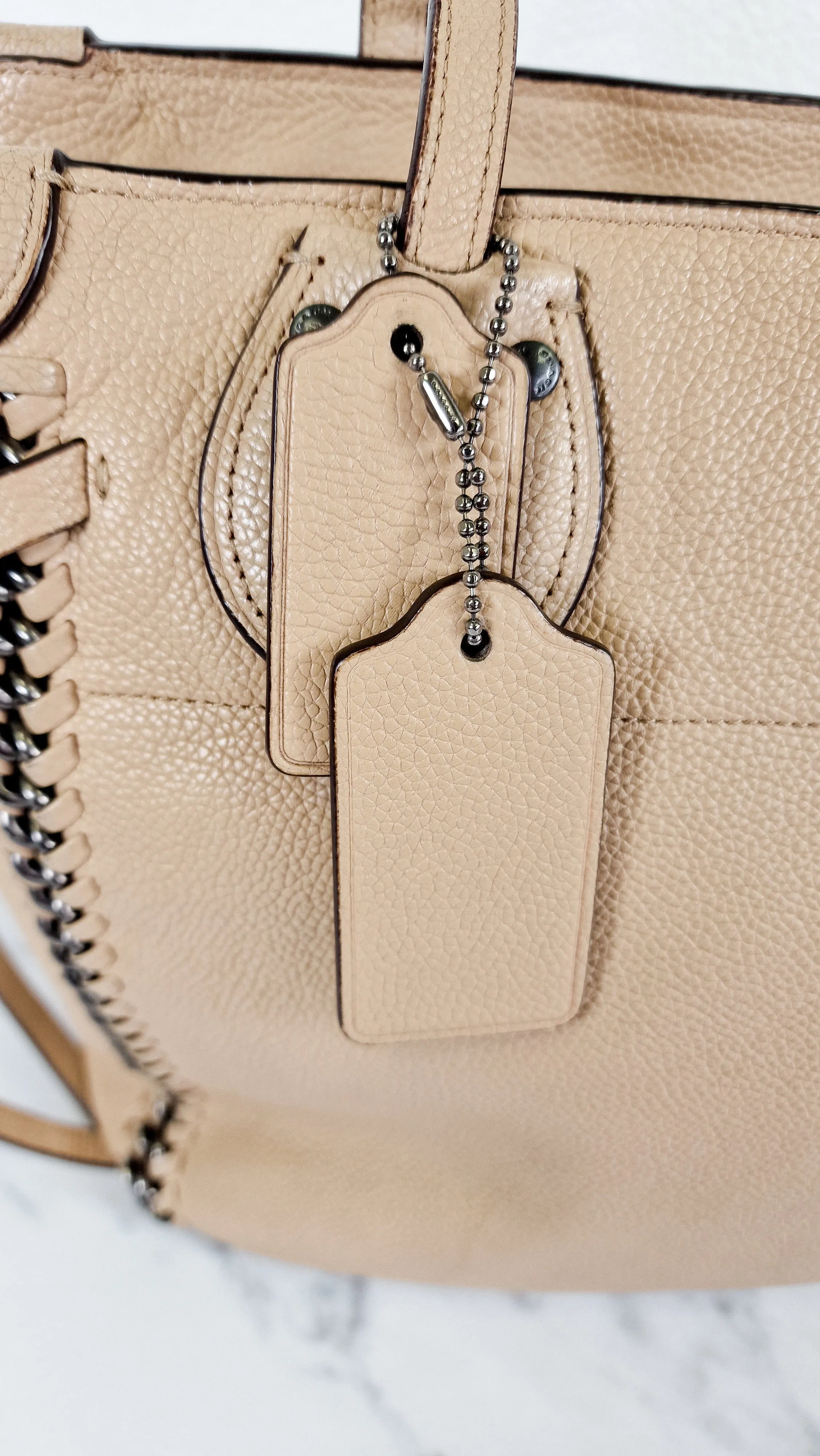 Coach Tatum Tote with Whiplash Chain Detail in Beechwood Beige Nude - Handbag Shoulder Bag - Coach 34398