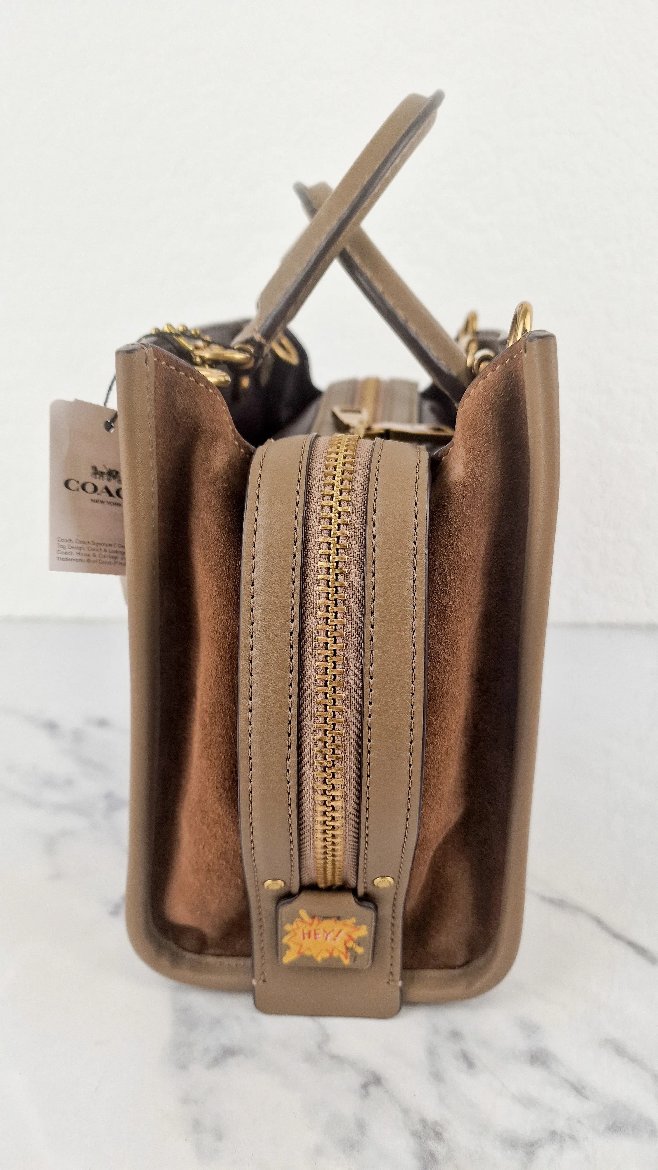 Coach x Jean-Michel Basquiat Rogue 25 Pez Dispenser Dinosaur Bag in Elm Leather & Suede - Handbag Crosbody Shoulder Bag in Taupe Beechwood Coach 6889