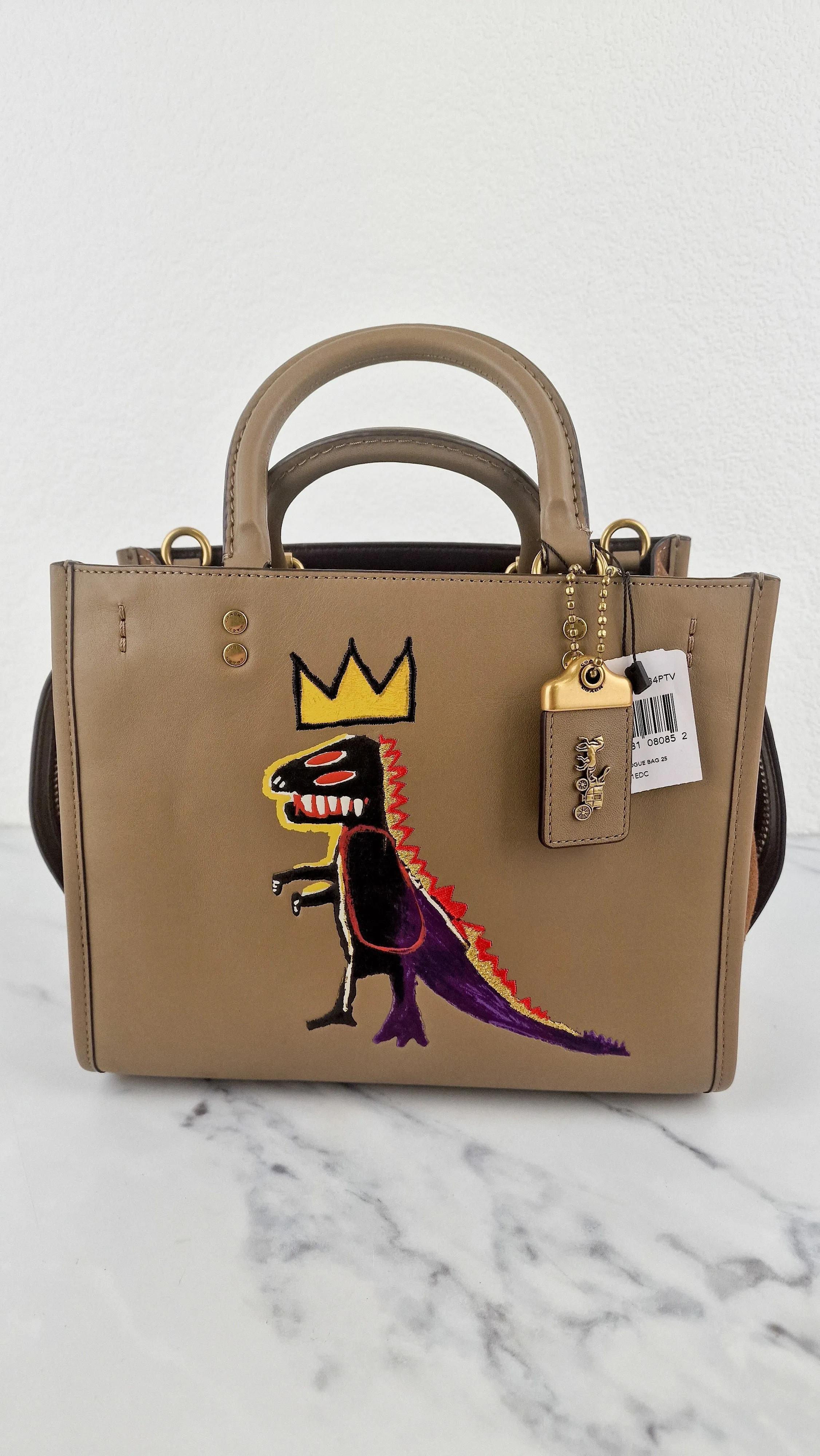Coach x Jean-Michel Basquiat Rogue 25 Pez Dispenser Dinosaur Bag in Elm Leather & Suede - Handbag Crosbody Shoulder Bag in Taupe Beechwood Coach 6889