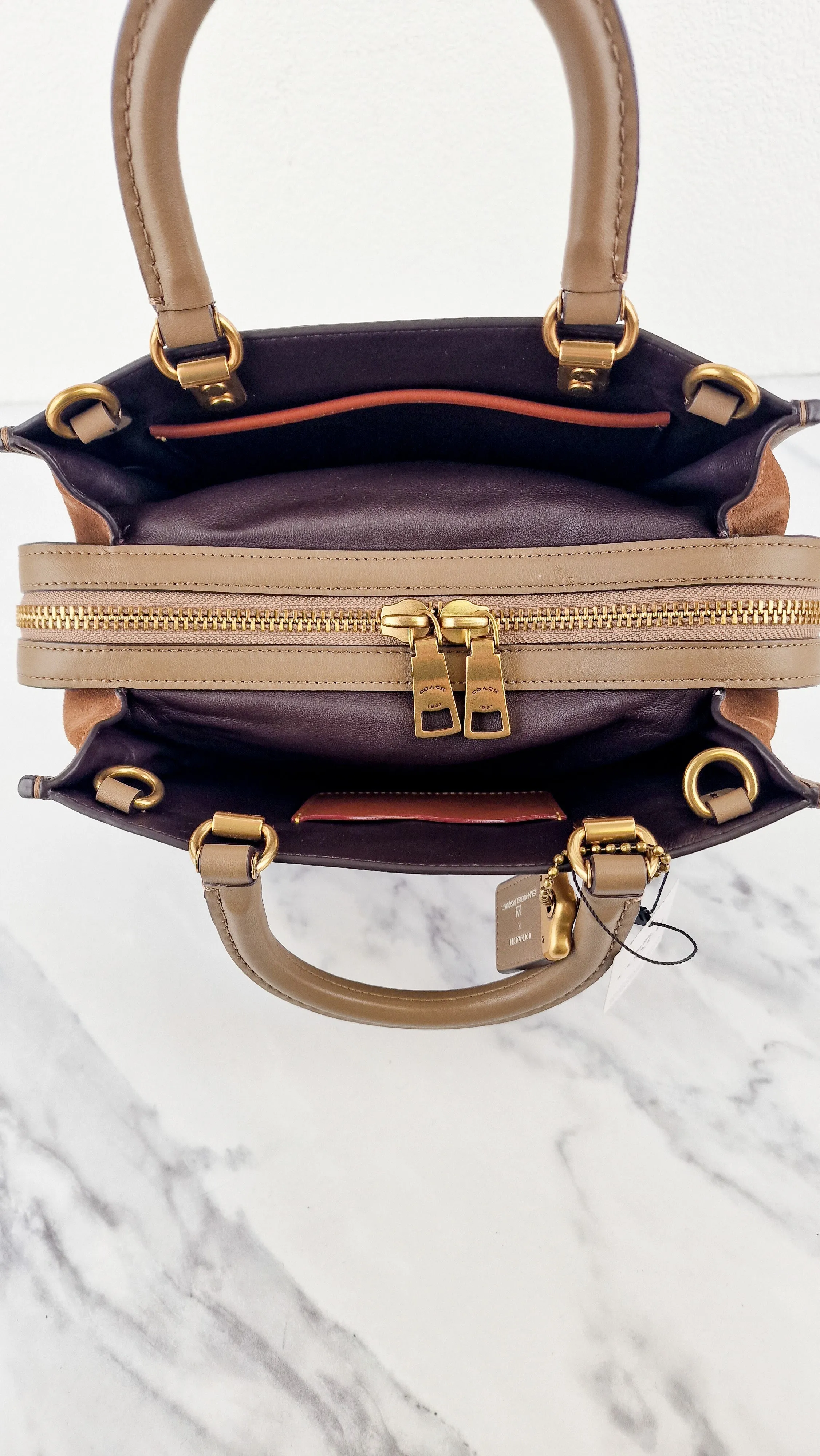 Coach x Jean-Michel Basquiat Rogue 25 Pez Dispenser Dinosaur Bag in Elm Leather & Suede - Handbag Crosbody Shoulder Bag in Taupe Beechwood Coach 6889