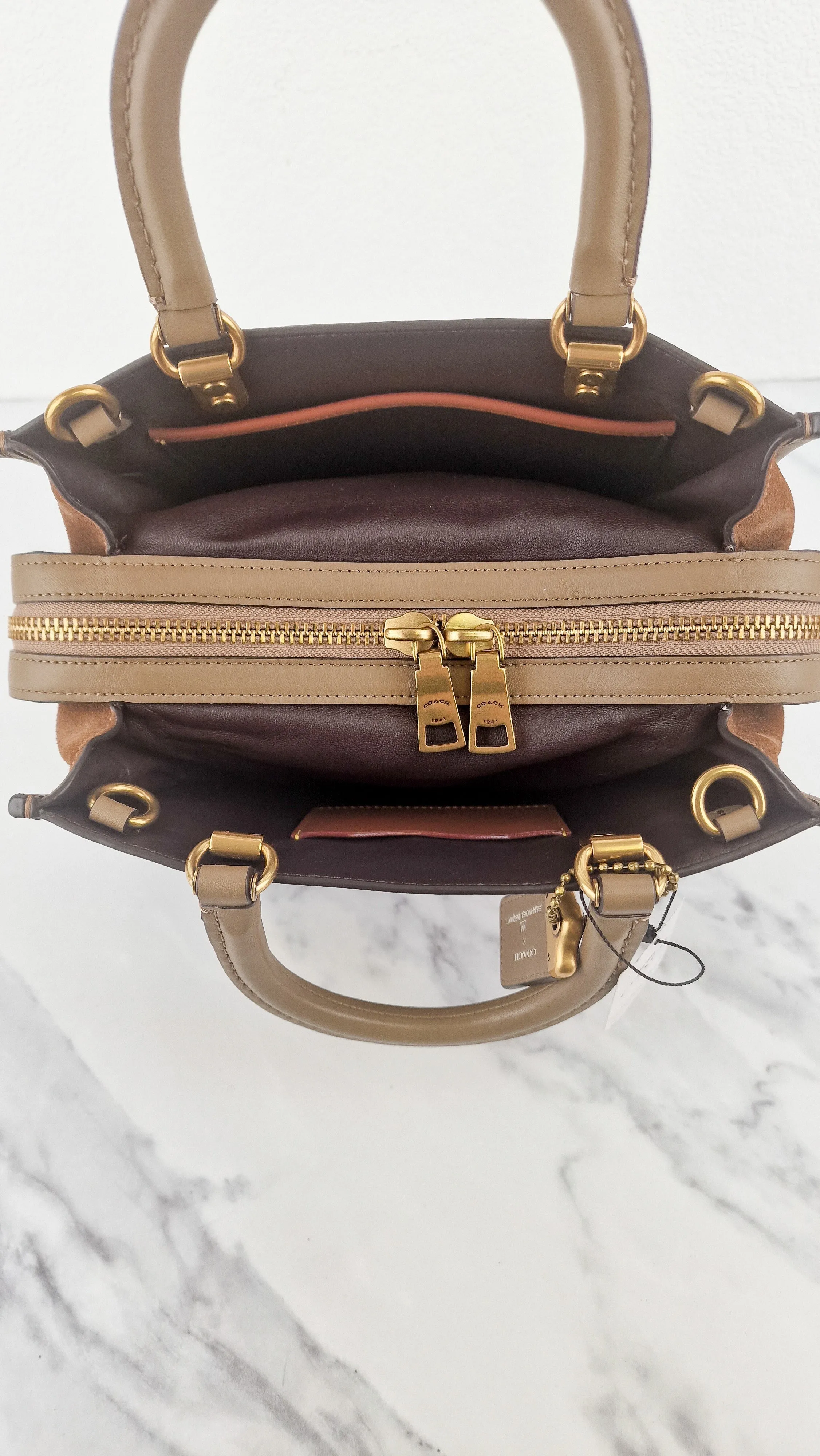 Coach x Jean-Michel Basquiat Rogue 25 Pez Dispenser Dinosaur Bag in Elm Leather & Suede - Handbag Crosbody Shoulder Bag in Taupe Beechwood Coach 6889