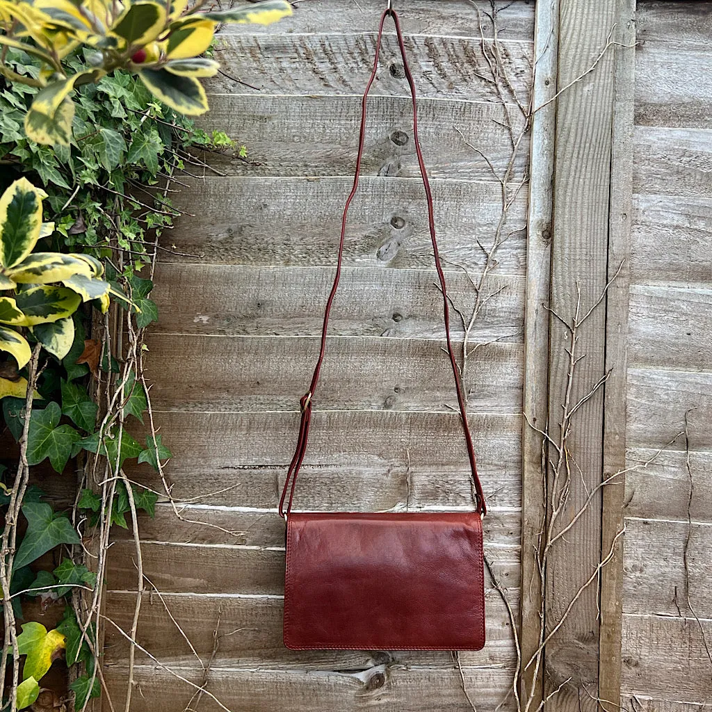 Cognac Flap Over 'Hannah' Leather Crossbody Bag