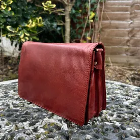 Cognac Flap Over 'Hannah' Leather Crossbody Bag