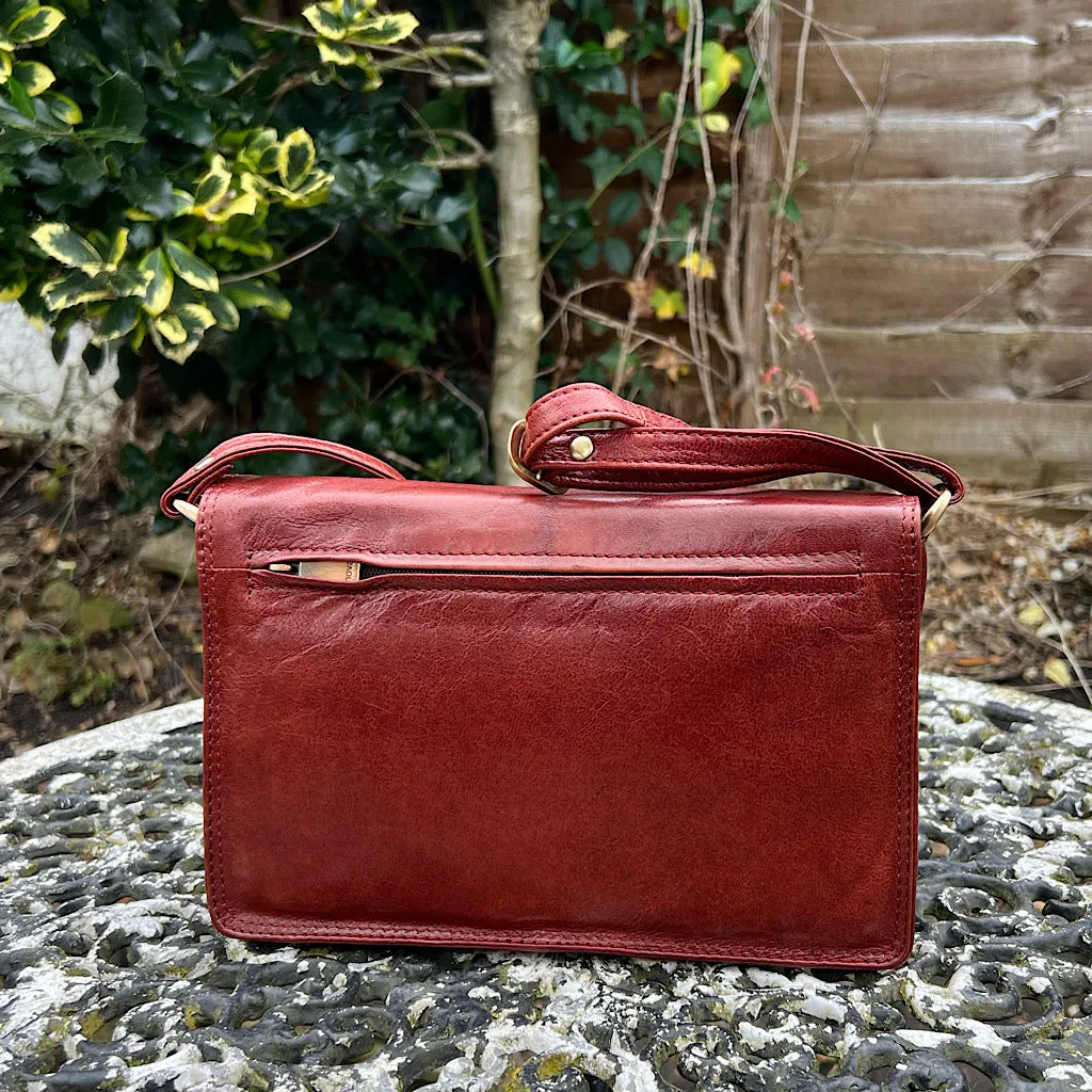 Cognac Flap Over 'Hannah' Leather Crossbody Bag