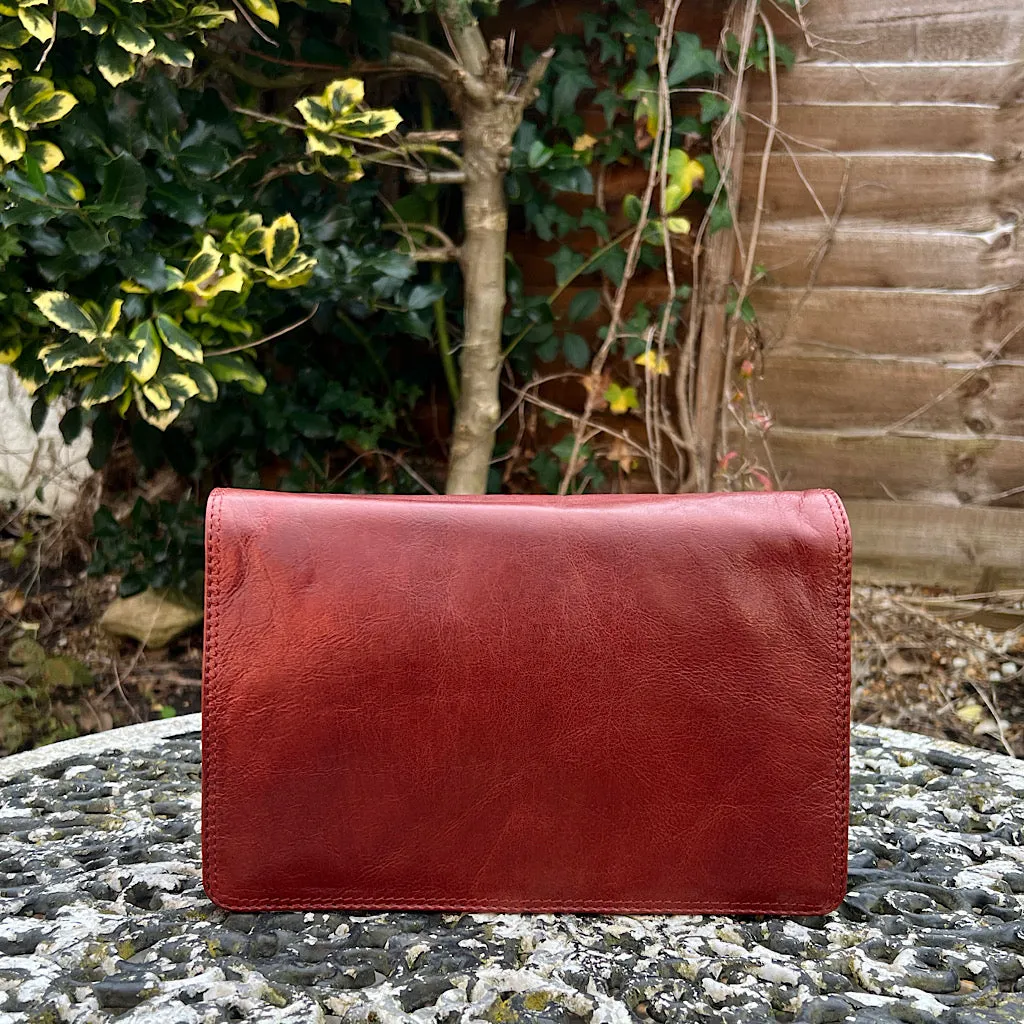 Cognac Flap Over 'Hannah' Leather Crossbody Bag