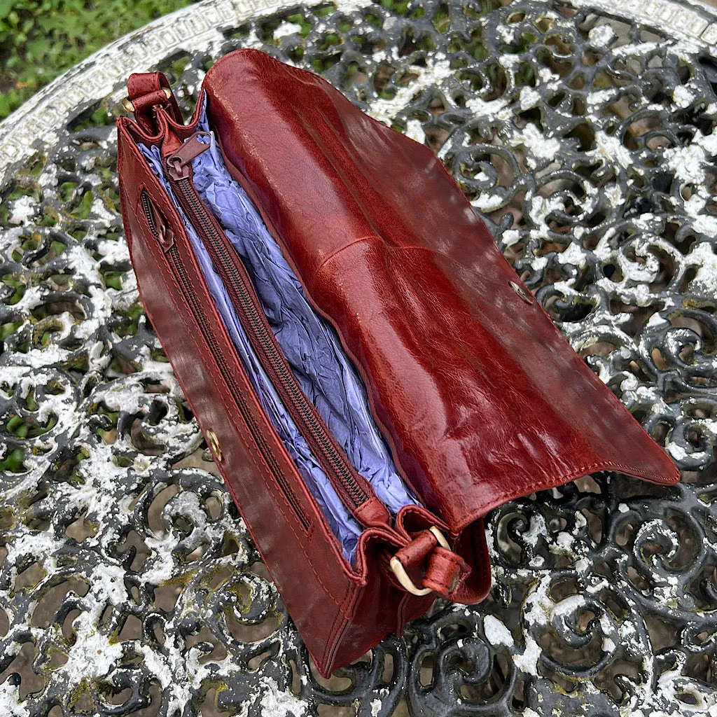 Cognac Flap Over 'Hannah' Leather Crossbody Bag