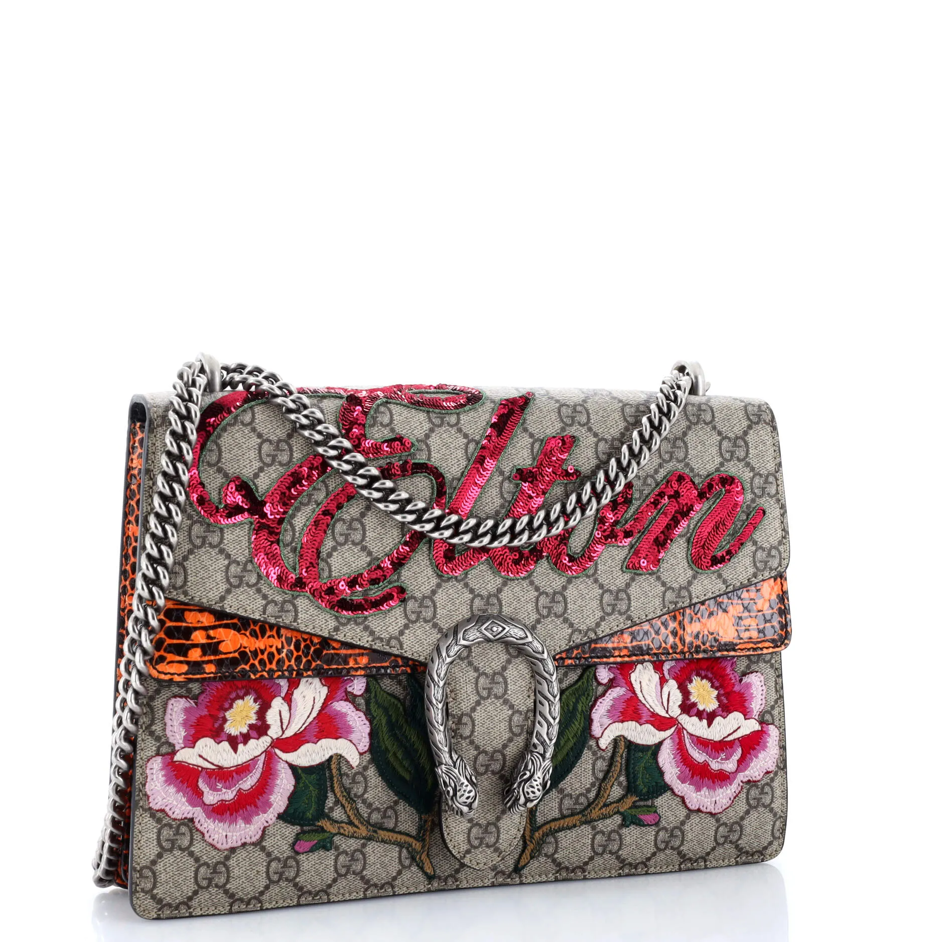 Dionysus Bag Embroidered GG Coated Canvas with Python Medium