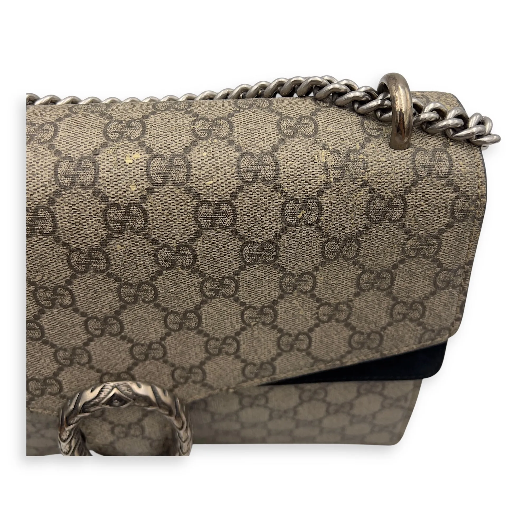 Dionysus Shoulder Bag Beige in Coated Canvas, Silver hardware