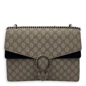 Dionysus Shoulder Bag Beige in Coated Canvas, Silver hardware