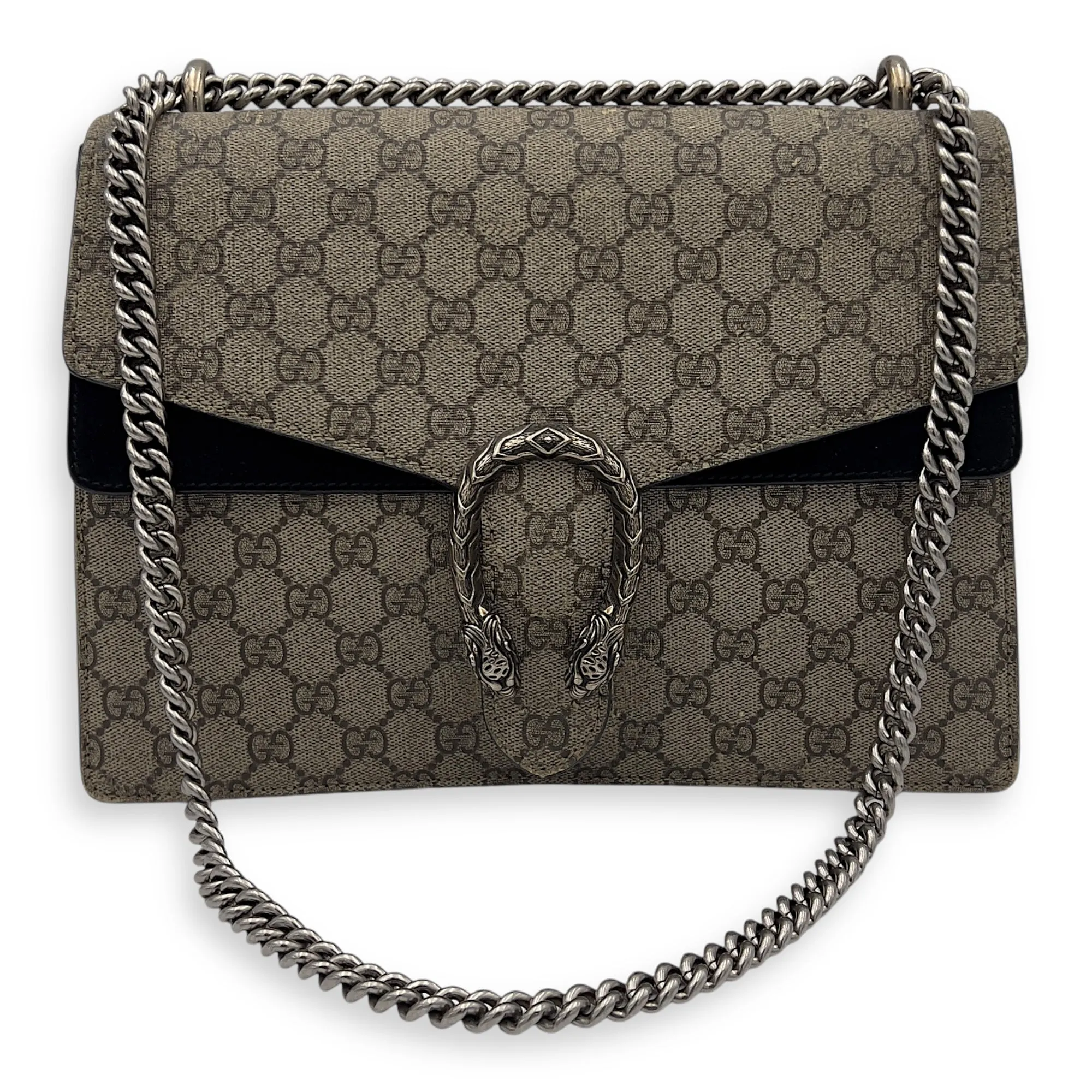 Dionysus Shoulder Bag Beige in Coated Canvas, Silver hardware