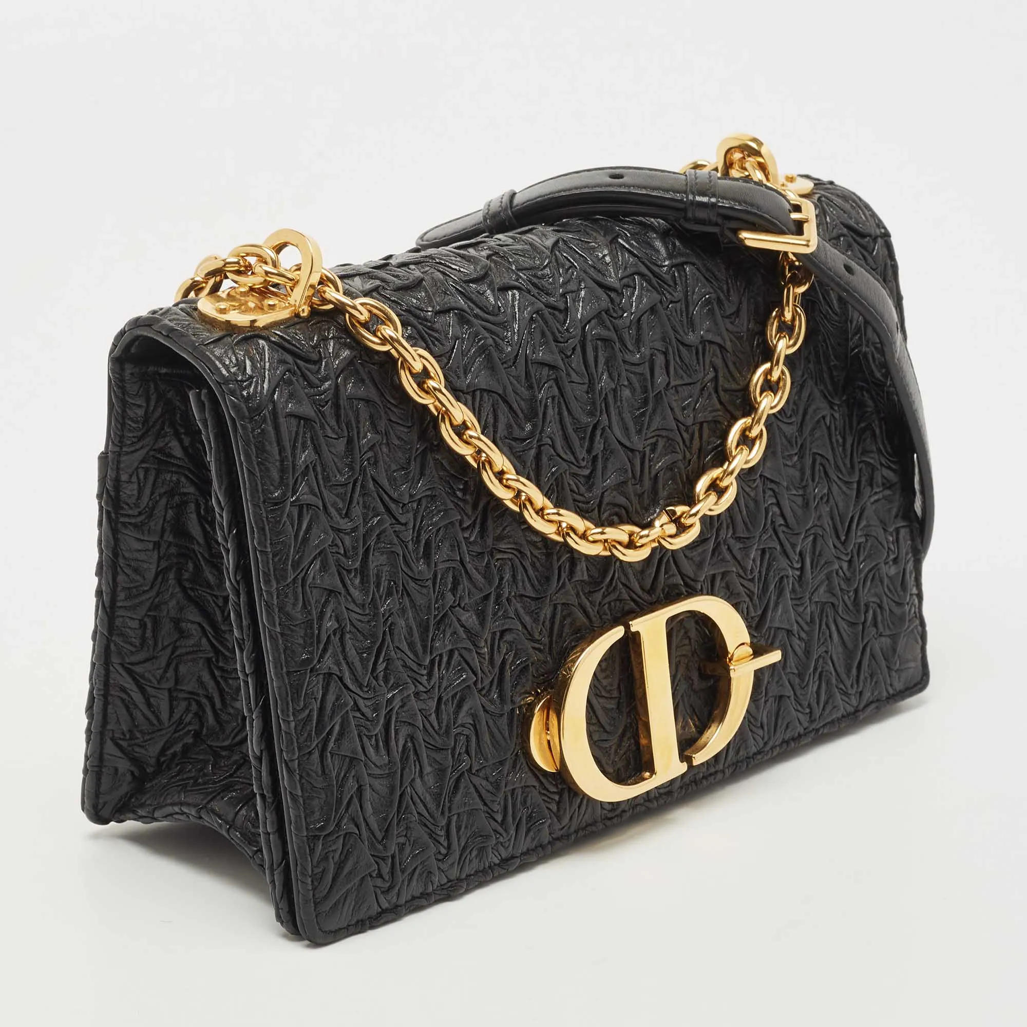 DIOR Black Wavy Effect Leather 30 Montaigne Shoulder Bag