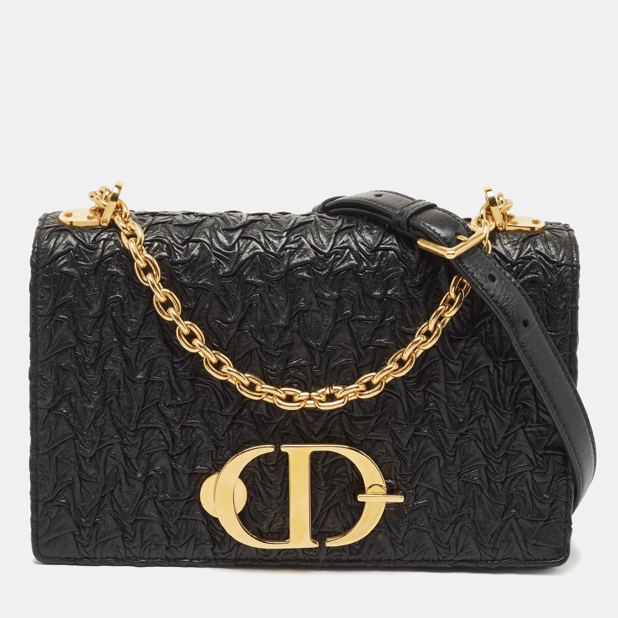 DIOR Black Wavy Effect Leather 30 Montaigne Shoulder Bag