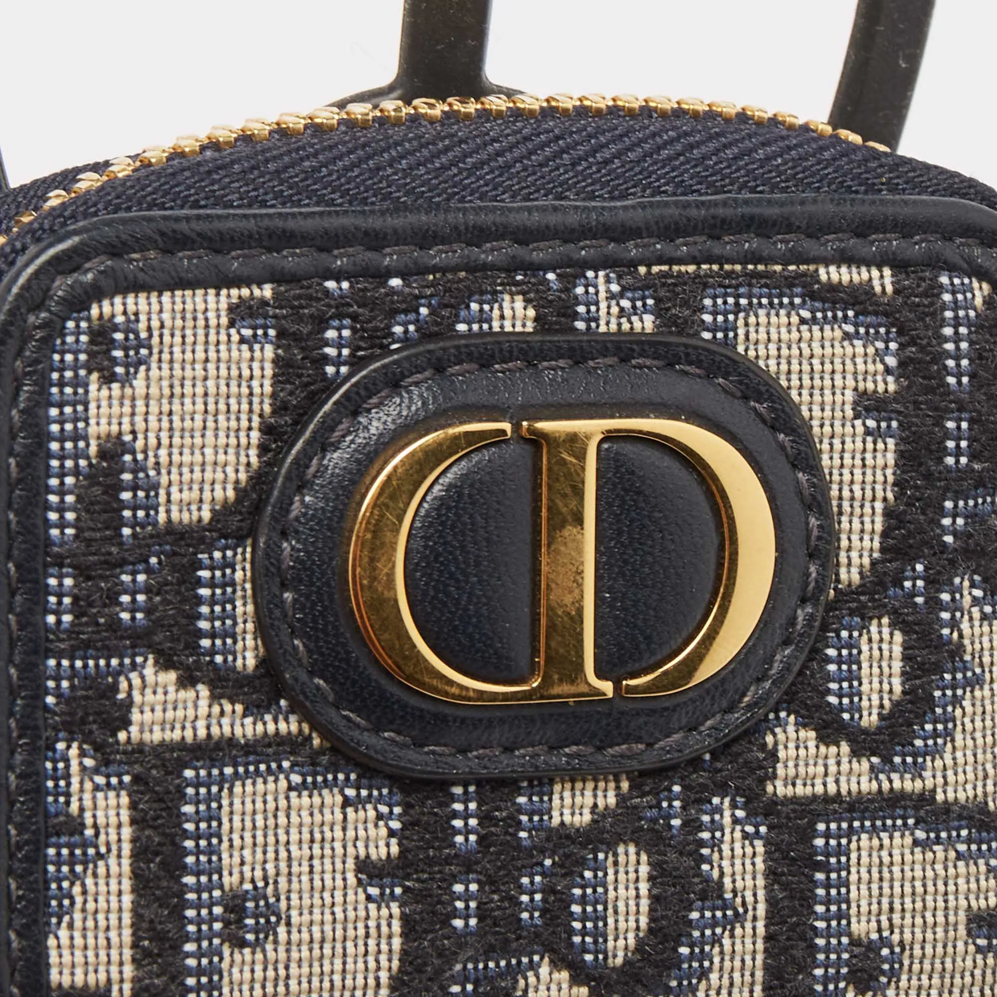 DIOR Black/Navy Blue Oblique Canvas and Rubber 30 Montaigne Phone Cover with Airpods Pro Case