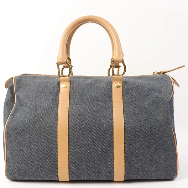 DIOR Denim Logo Plate Boston Bag Indigo/Beige