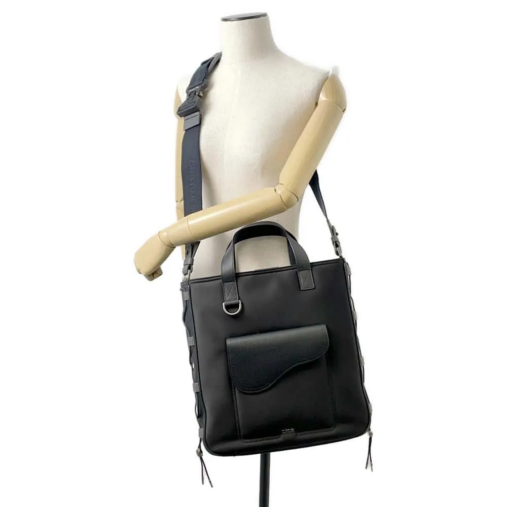 Dior Dior/Sacai Saddle 2WAY Tote Black 1ADSH198USH Nylon Leather