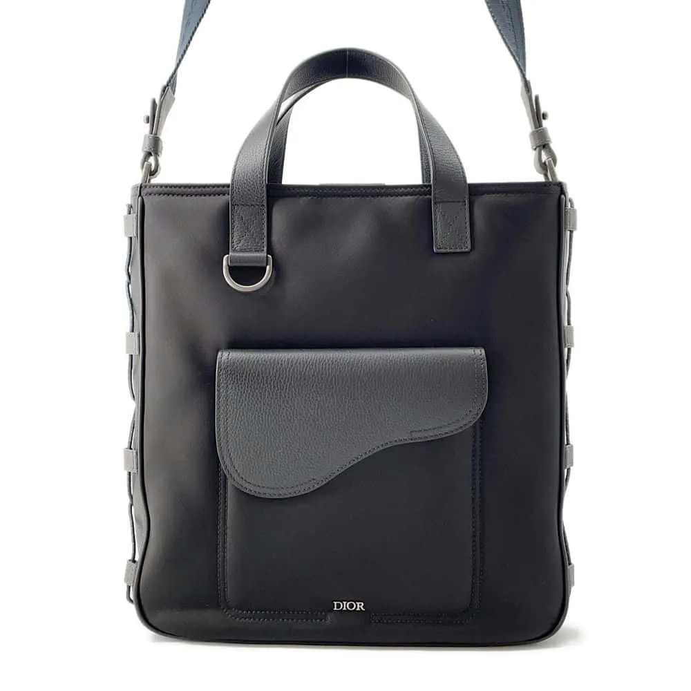 Dior Dior/Sacai Saddle 2WAY Tote Black 1ADSH198USH Nylon Leather