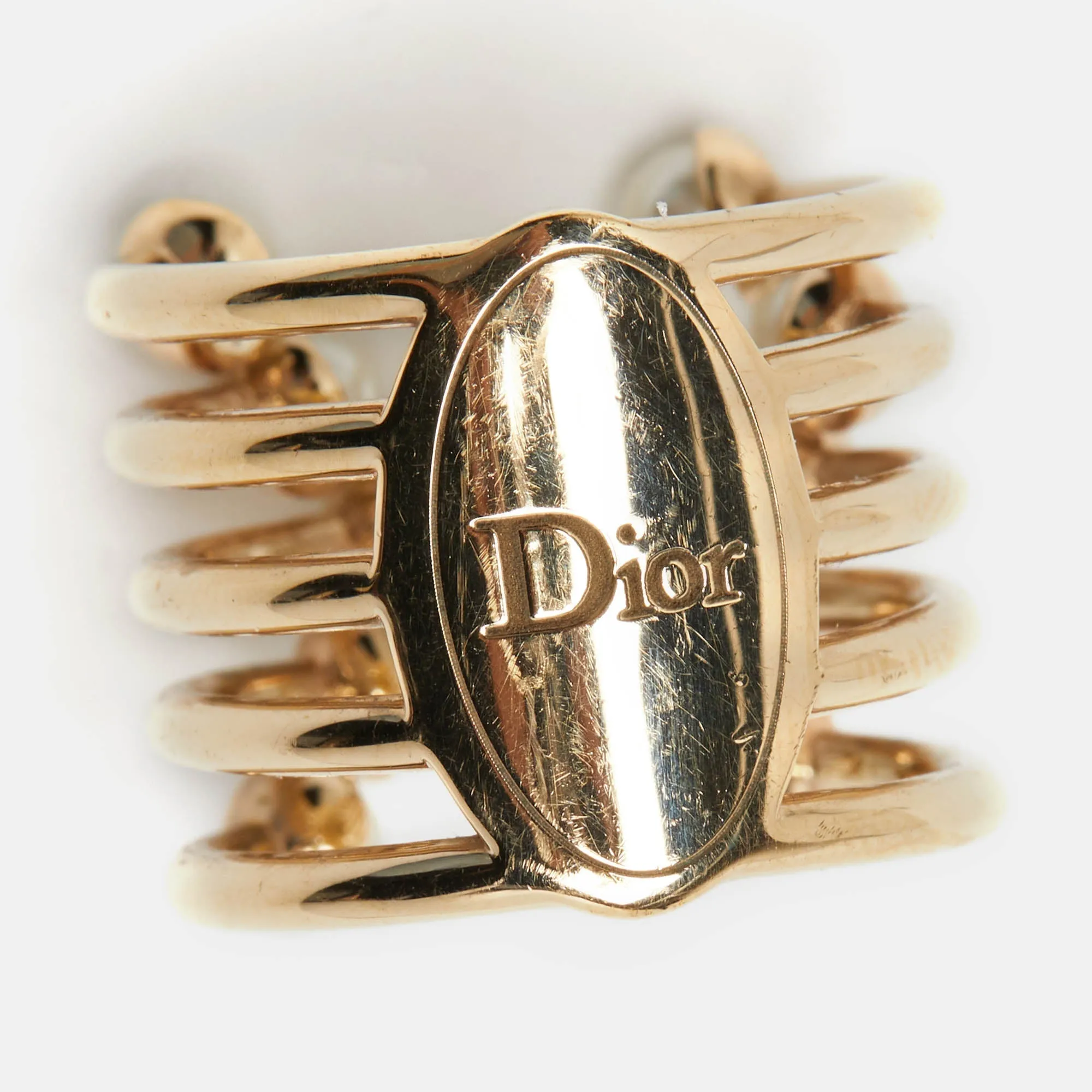 DIOR ific Faux Pearl Gold Tone Open Cuff Ring Size L
