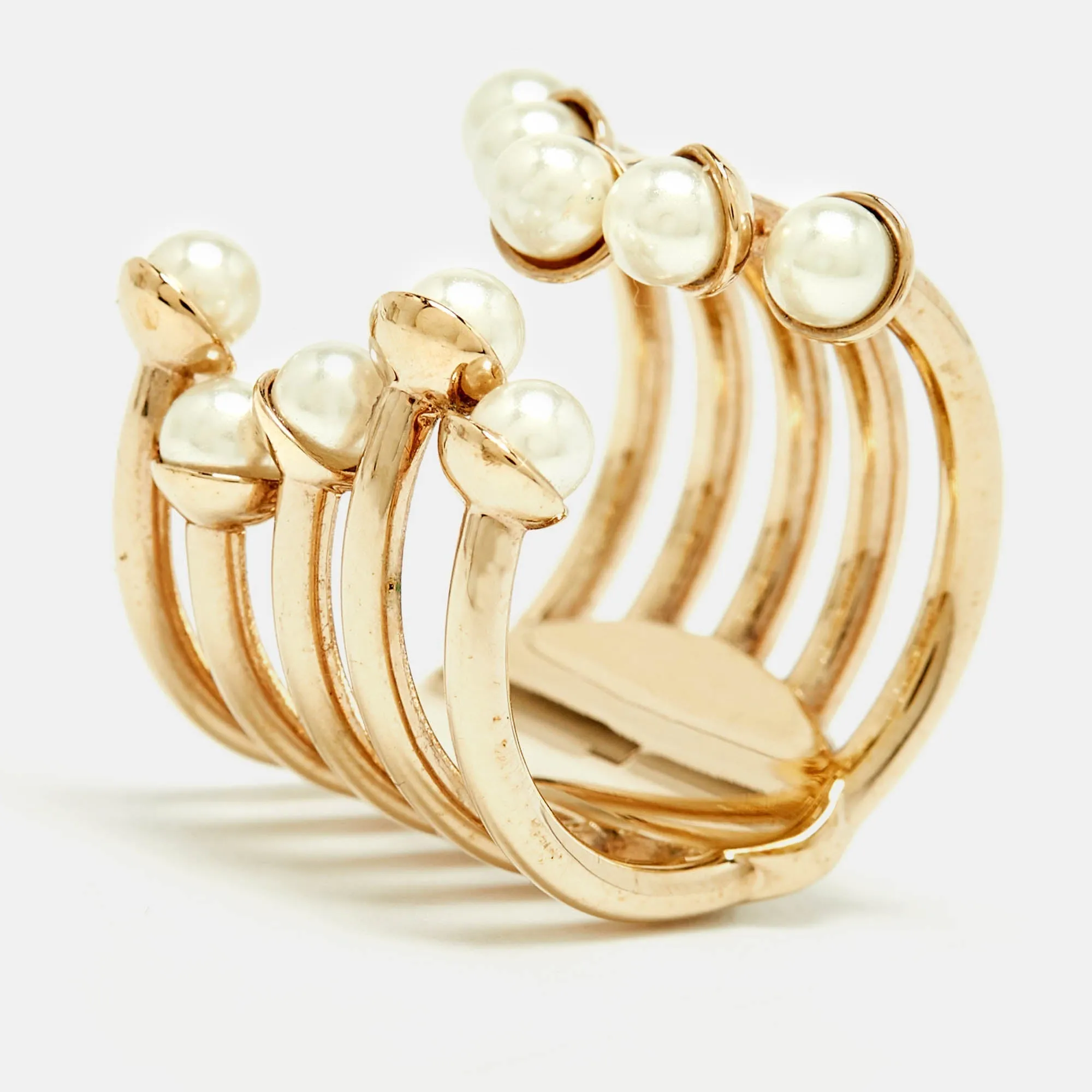 DIOR ific Faux Pearl Gold Tone Open Cuff Ring Size L