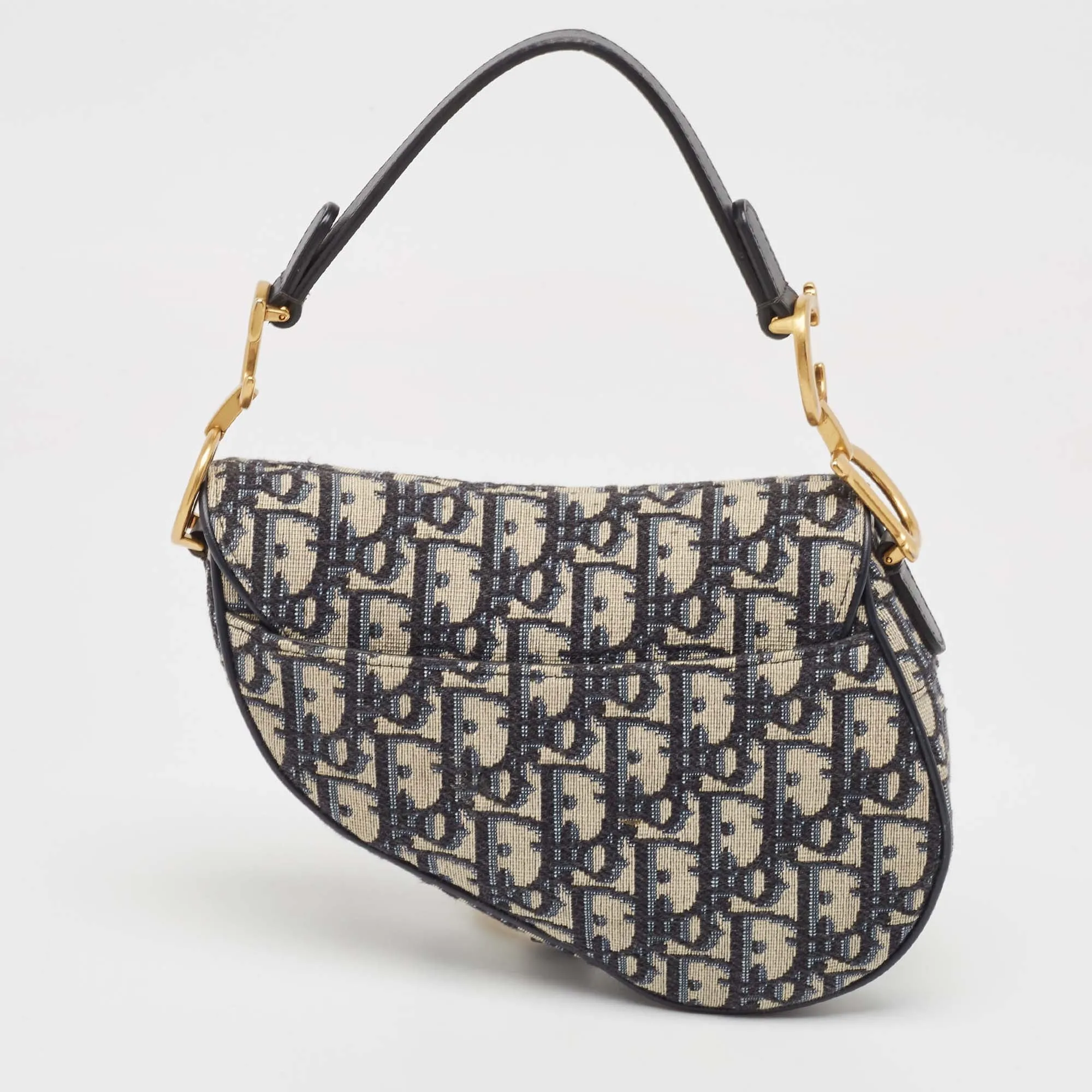 DIOR Navy Blue Oblique Canvas and Leather Mini Saddle Bag