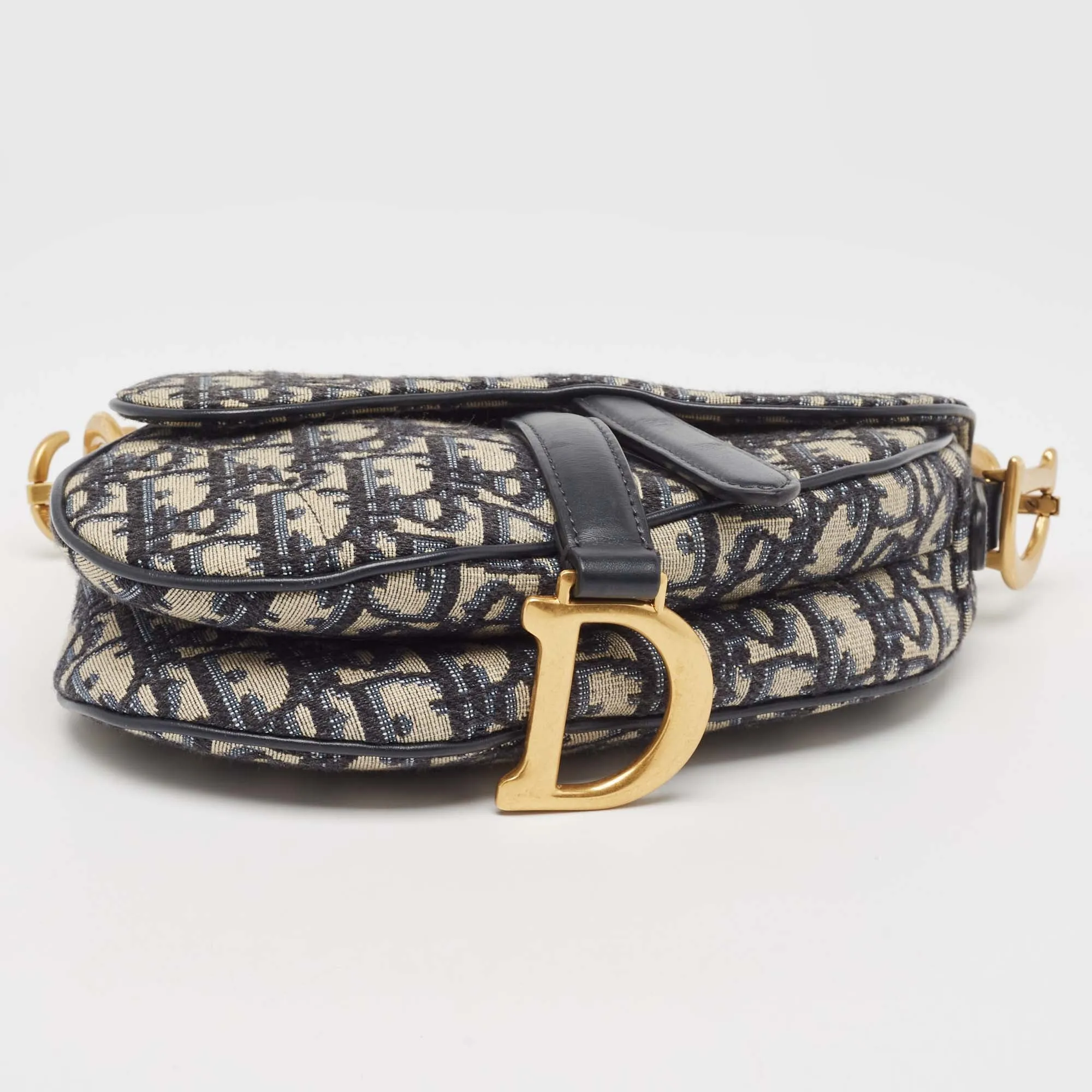 DIOR Navy Blue Oblique Canvas and Leather Mini Saddle Bag