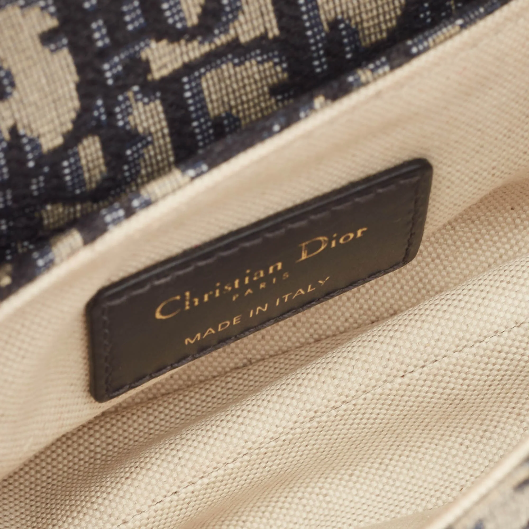 DIOR Navy Blue Oblique Canvas and Leather Mini Saddle Bag