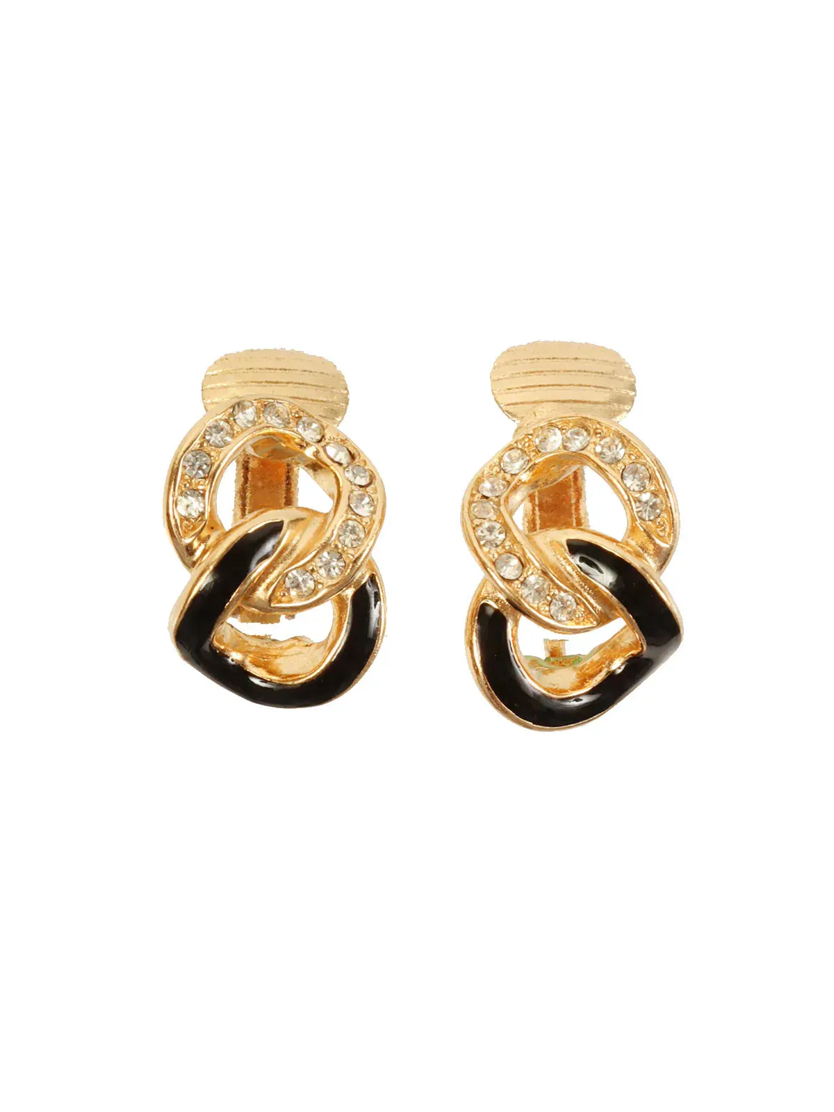 DIOR Rhinestone Chian Motif Earrings Gold/Black